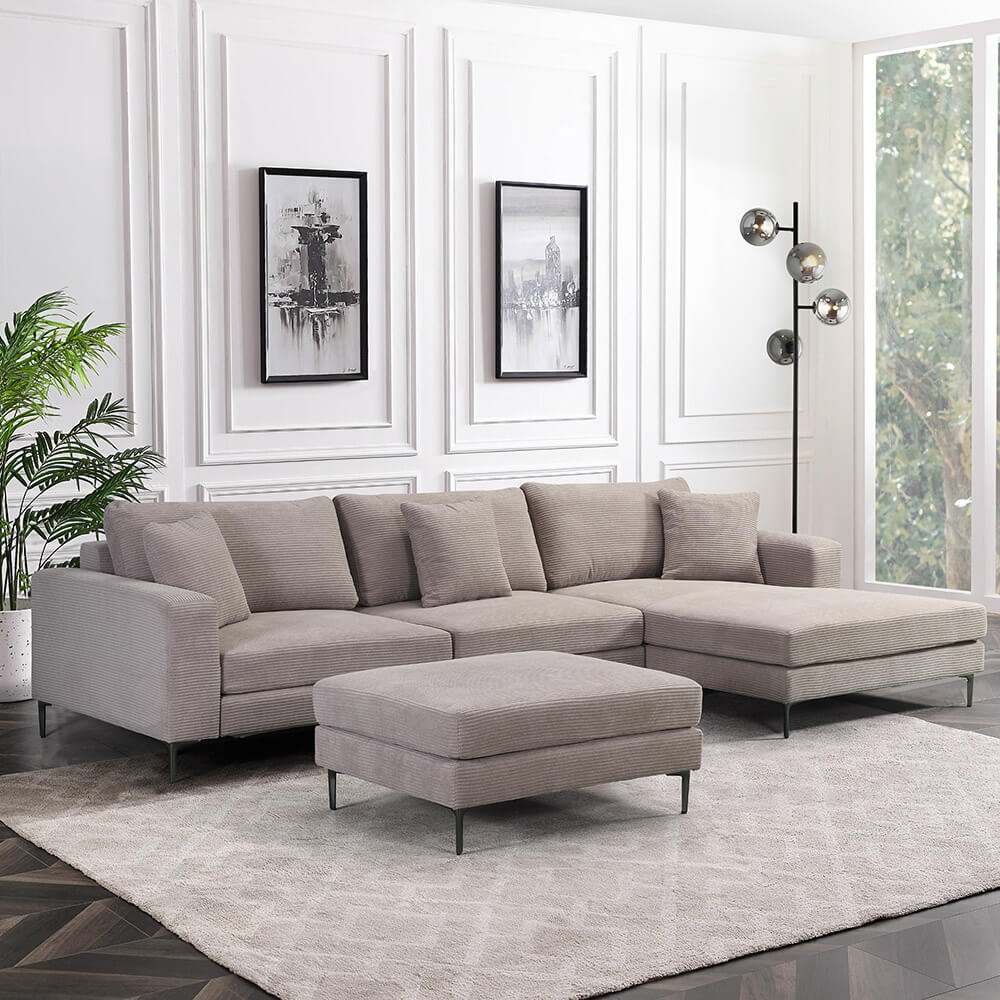 Sofa BELLANO L - 340 x 188 cm Rechts Cord Beige