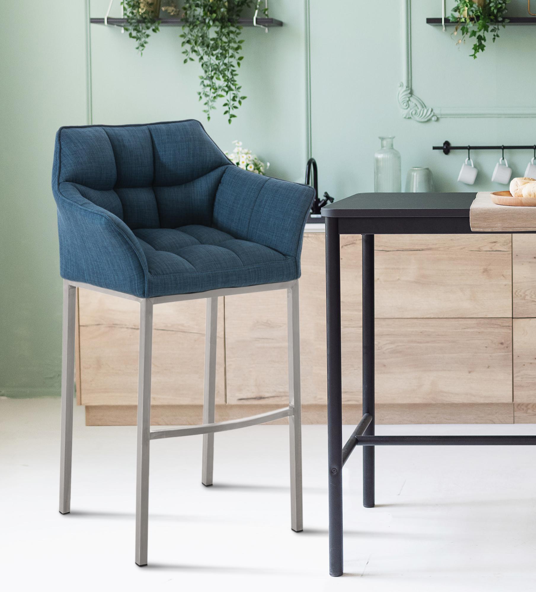 Barhocker Damaso E Stoff mit 4-Fuß Gestell, blau