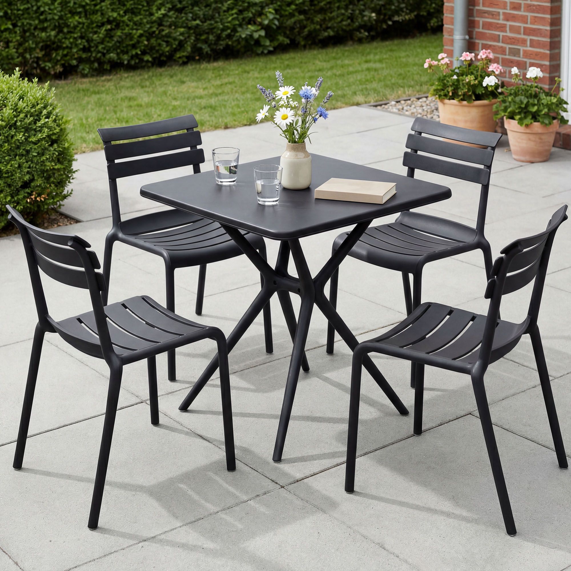 Gartenmöbel-Set Vela mit 4 Stühlen, schwarz