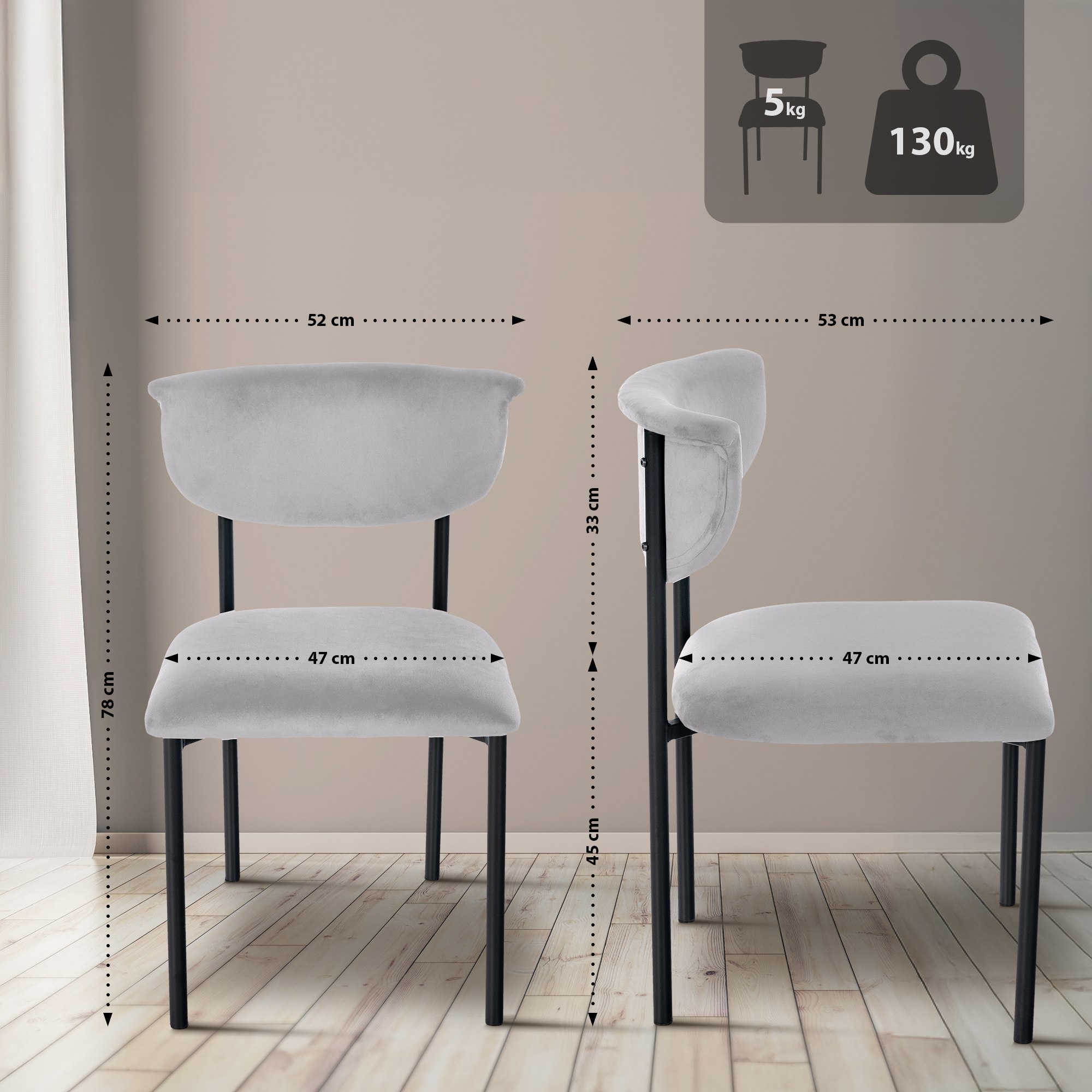 2er Set Besucherstuhl Gambell Samt, grau