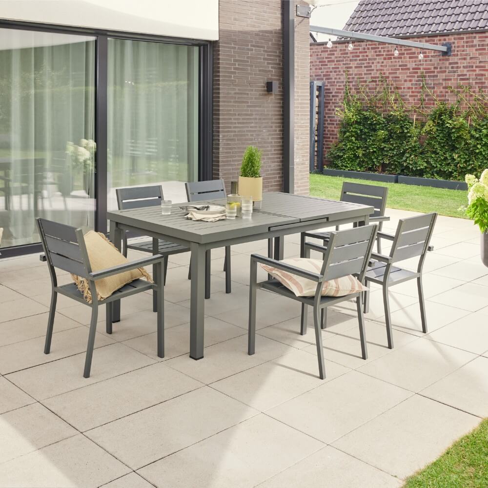 Garten-Sitzgruppe CALIDO MADERA inklusive ausziehbarer Gartentisch + 2 Stühlen