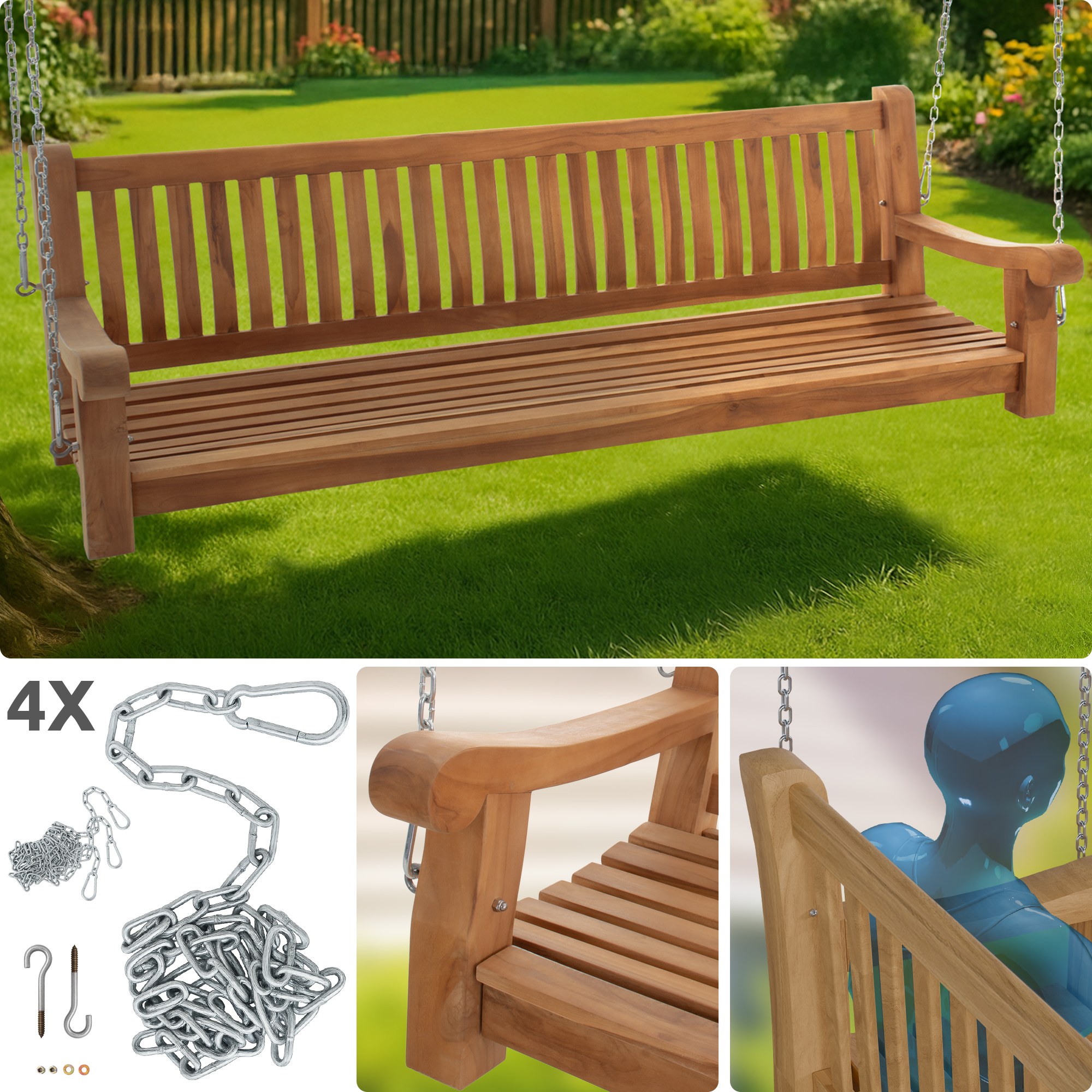 Schaukelbank Joyce 200 cm, teak