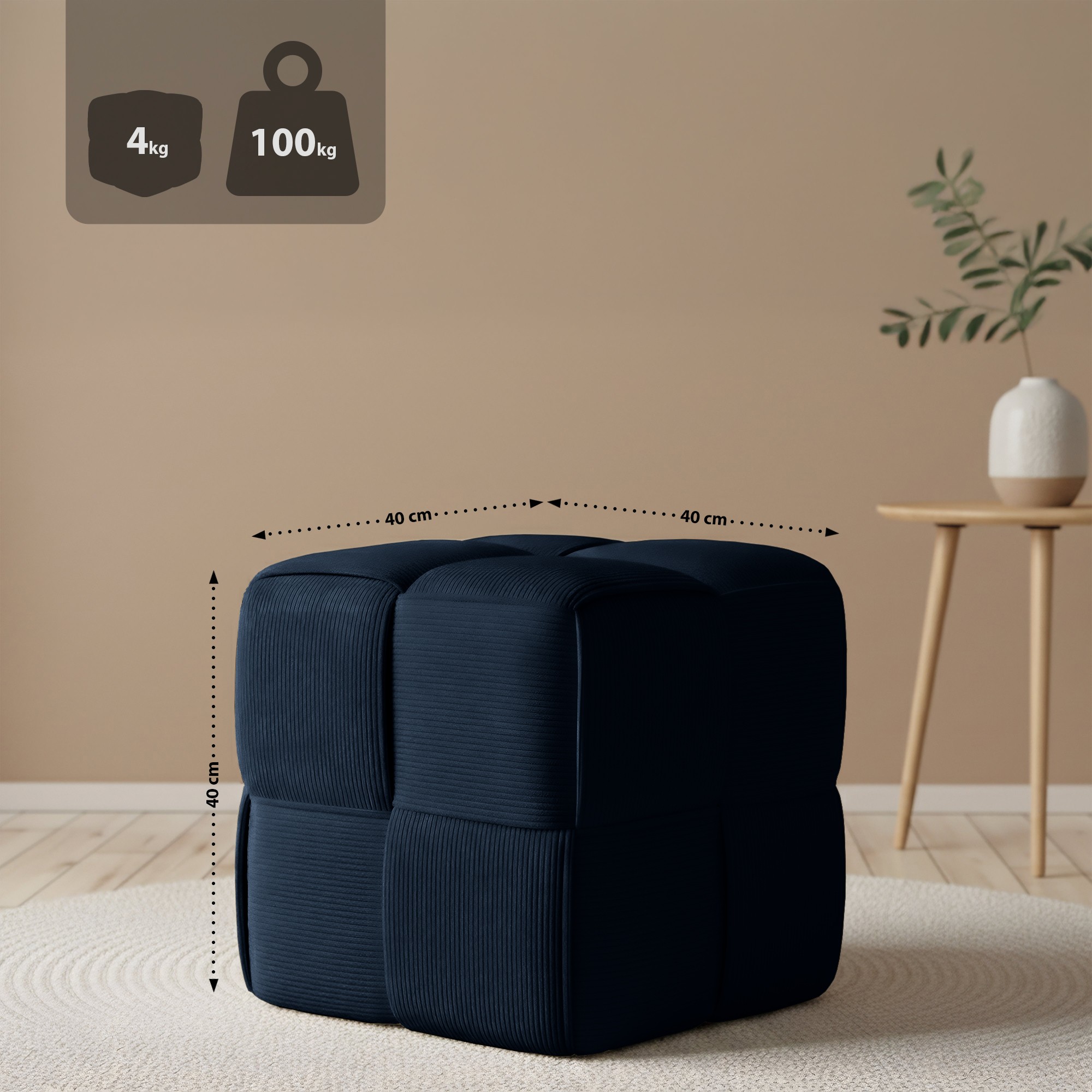 Sitzhocker Forinta Cord, anthrazit