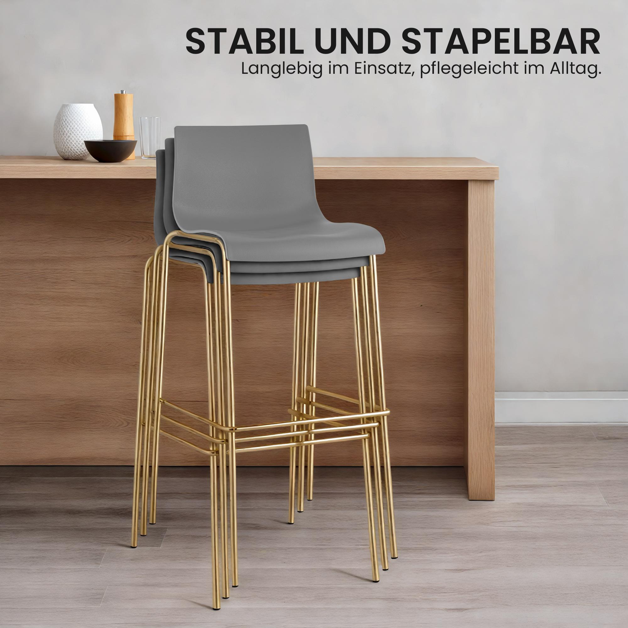 2er Set Barhocker Hoover Kunststoff 4-Fuß Gold, grau
