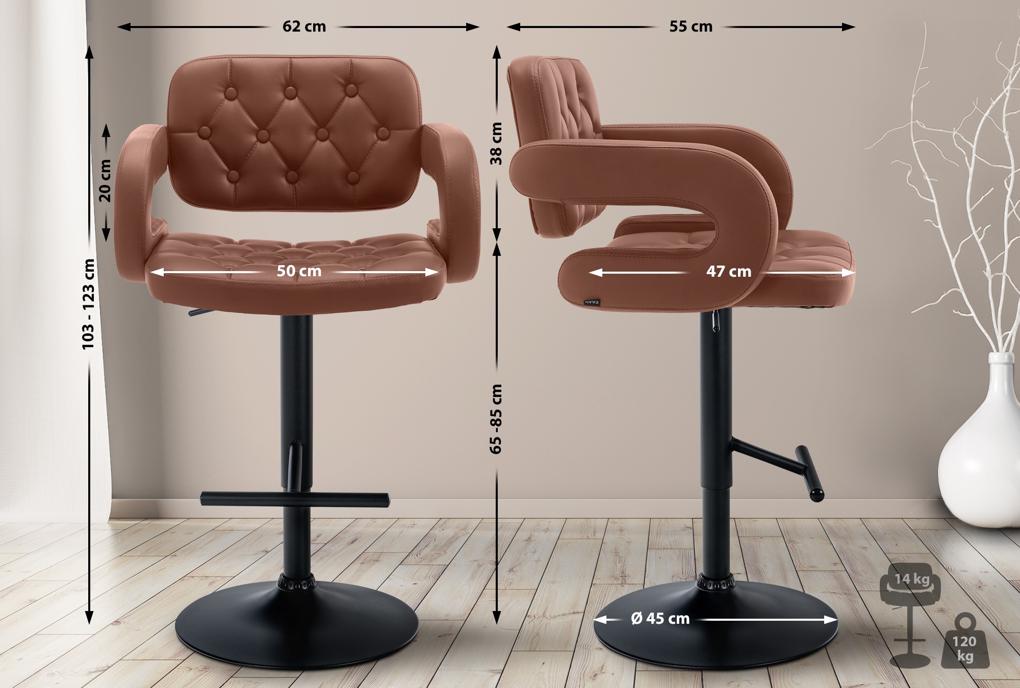 Barhocker Dublin schwarz, cognac
