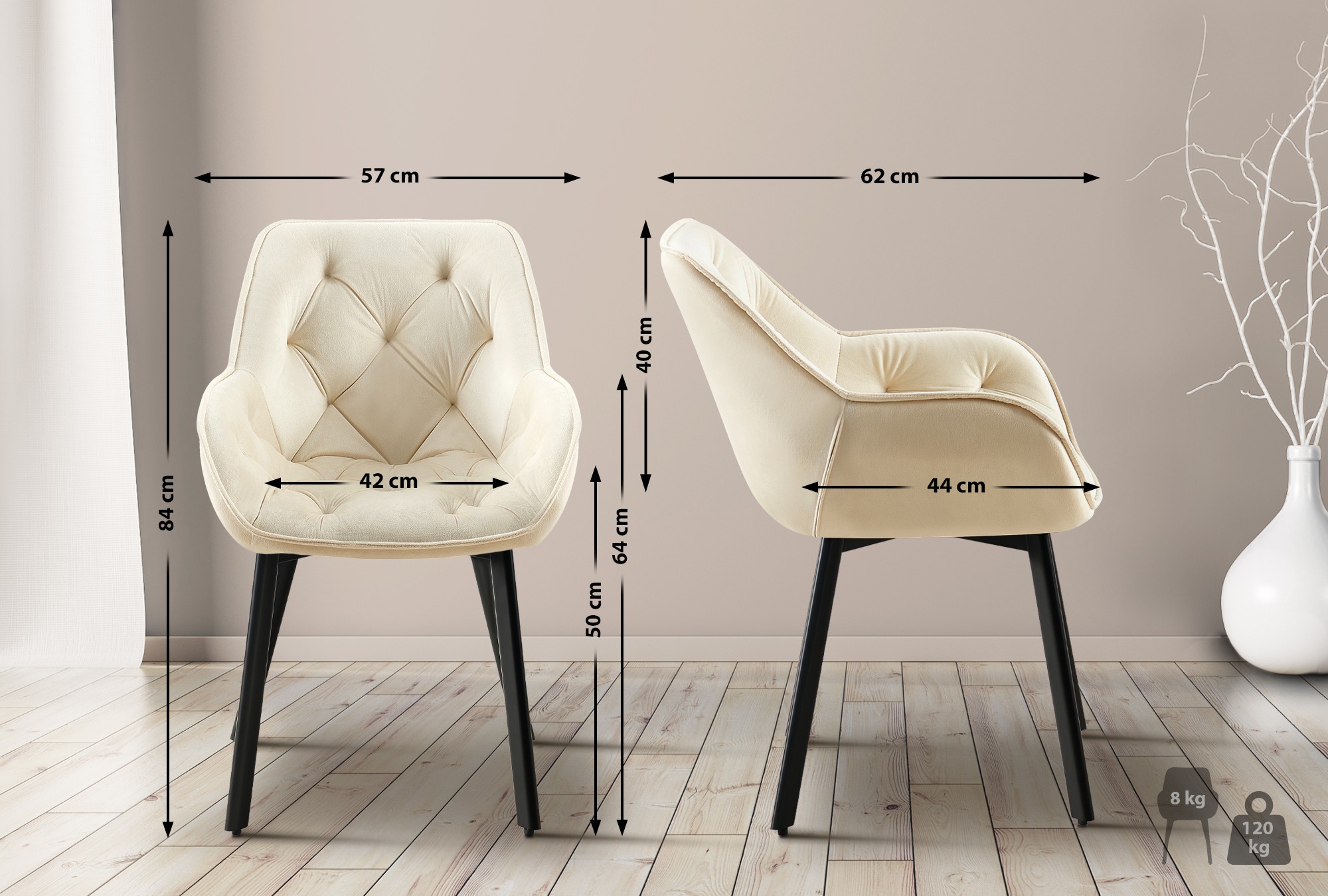 Esszimmerstuhl Antigo Samt, creme