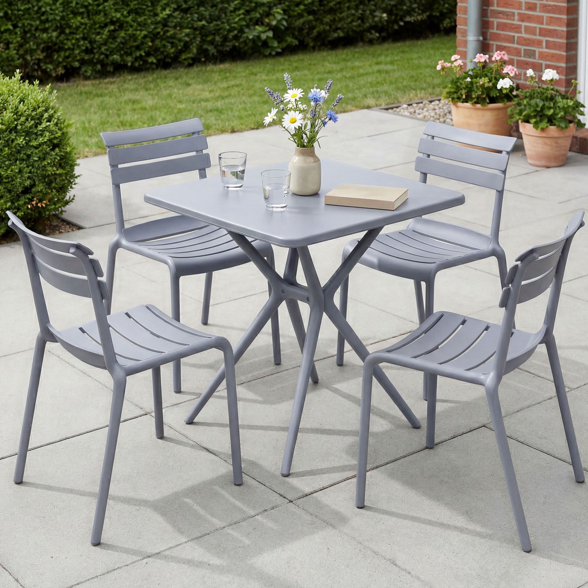 Gartenmöbel-Set Vela mit 4 Stühlen, grau