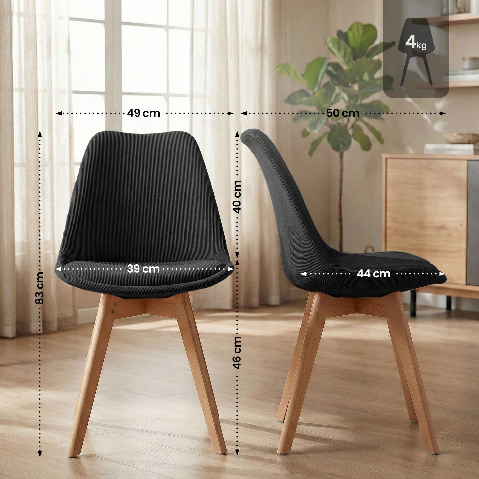 4er Set Stuhl Linares Cord, anthrazit