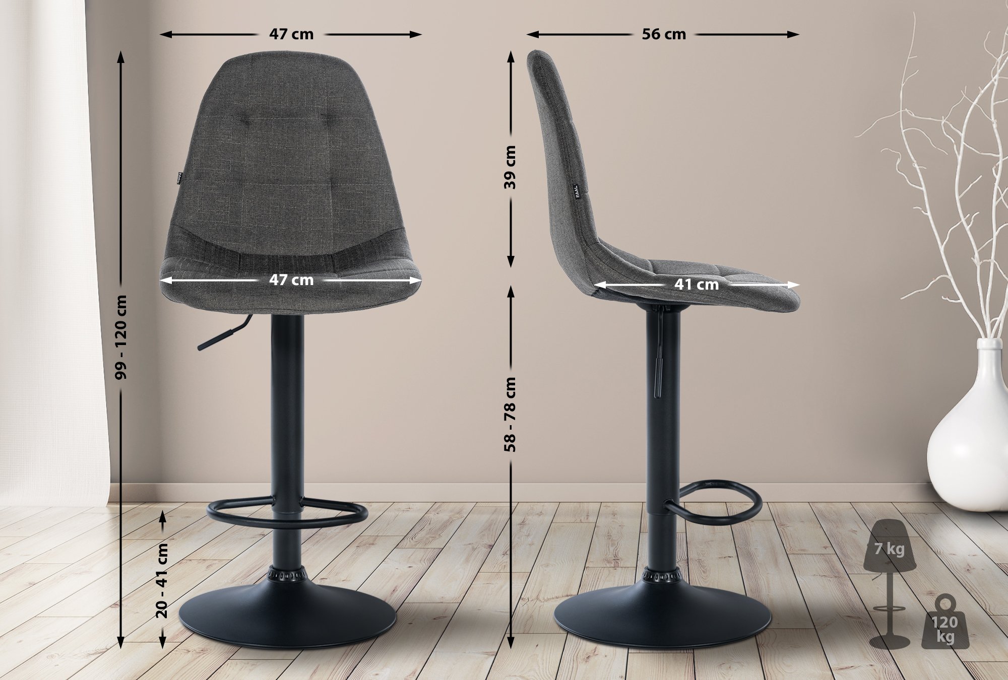 Barhocker Elmore Stoff B, dunkelgrau
