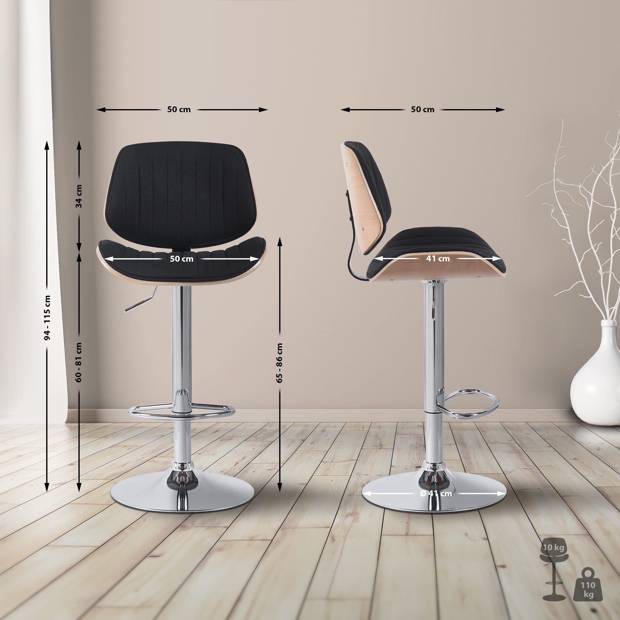 Barhocker Clawson Stoff chrom, natura/schwarz