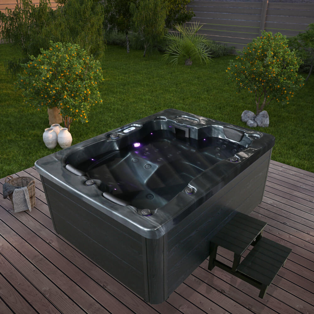 Outdoor Whirlpool BLACK MARBLE - Mit Treppe und Thermoabdeckung