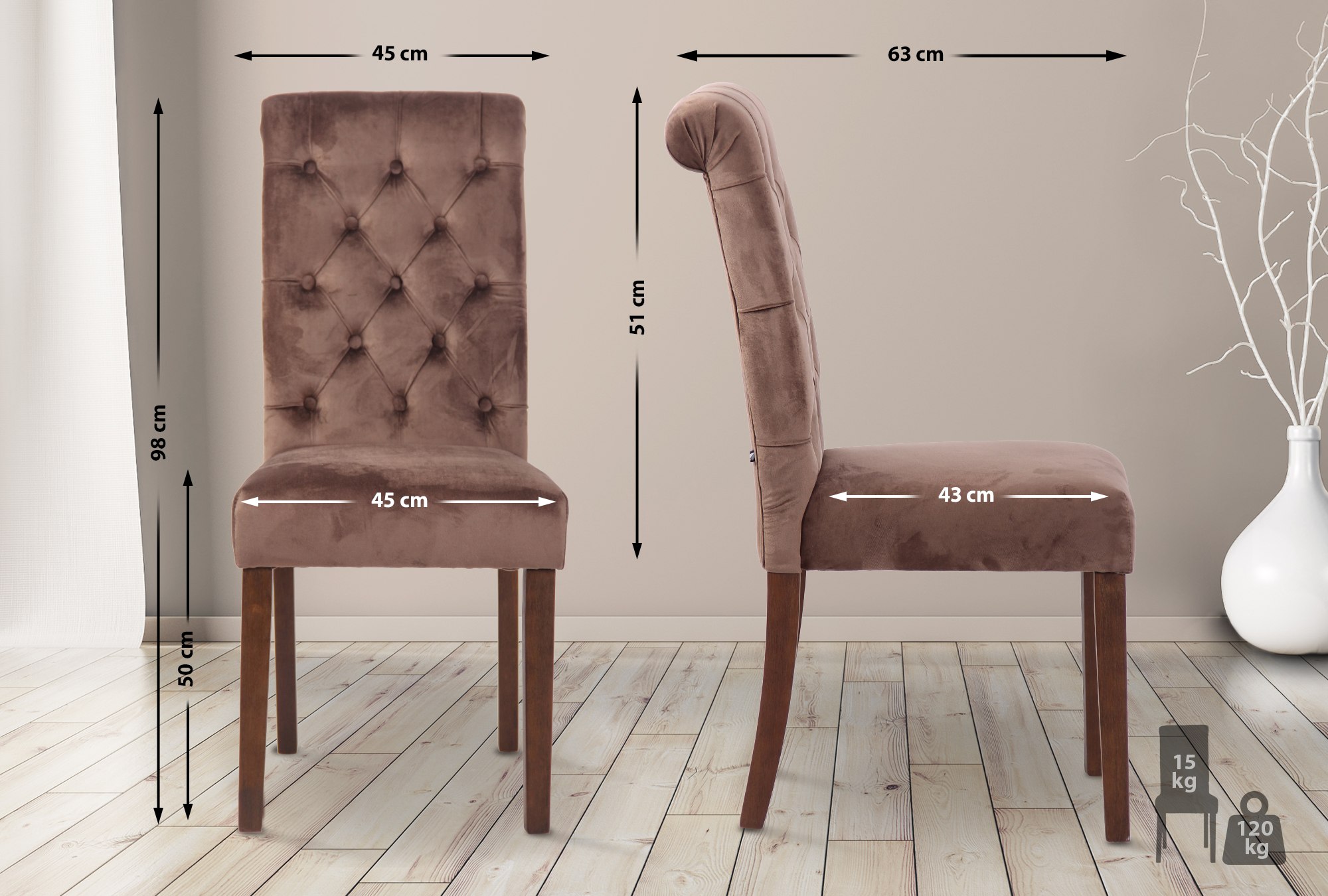 2er Set Esszimmerstühle Lisburn Samt, braun