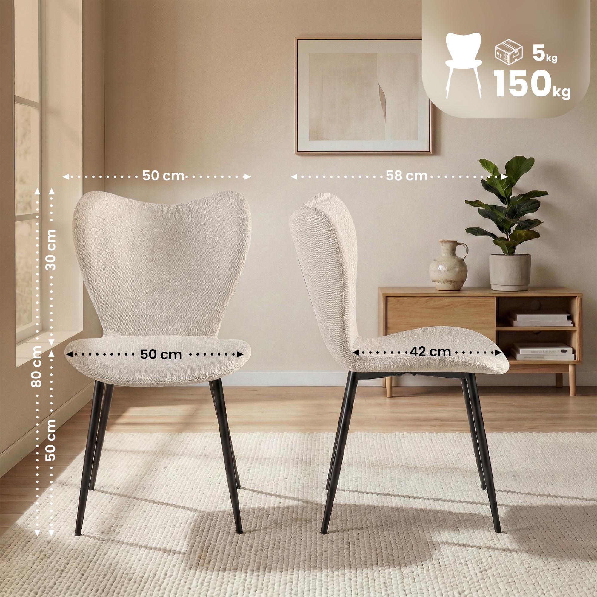 2er Set Esszimmerstuhl Maika Stoff, creme