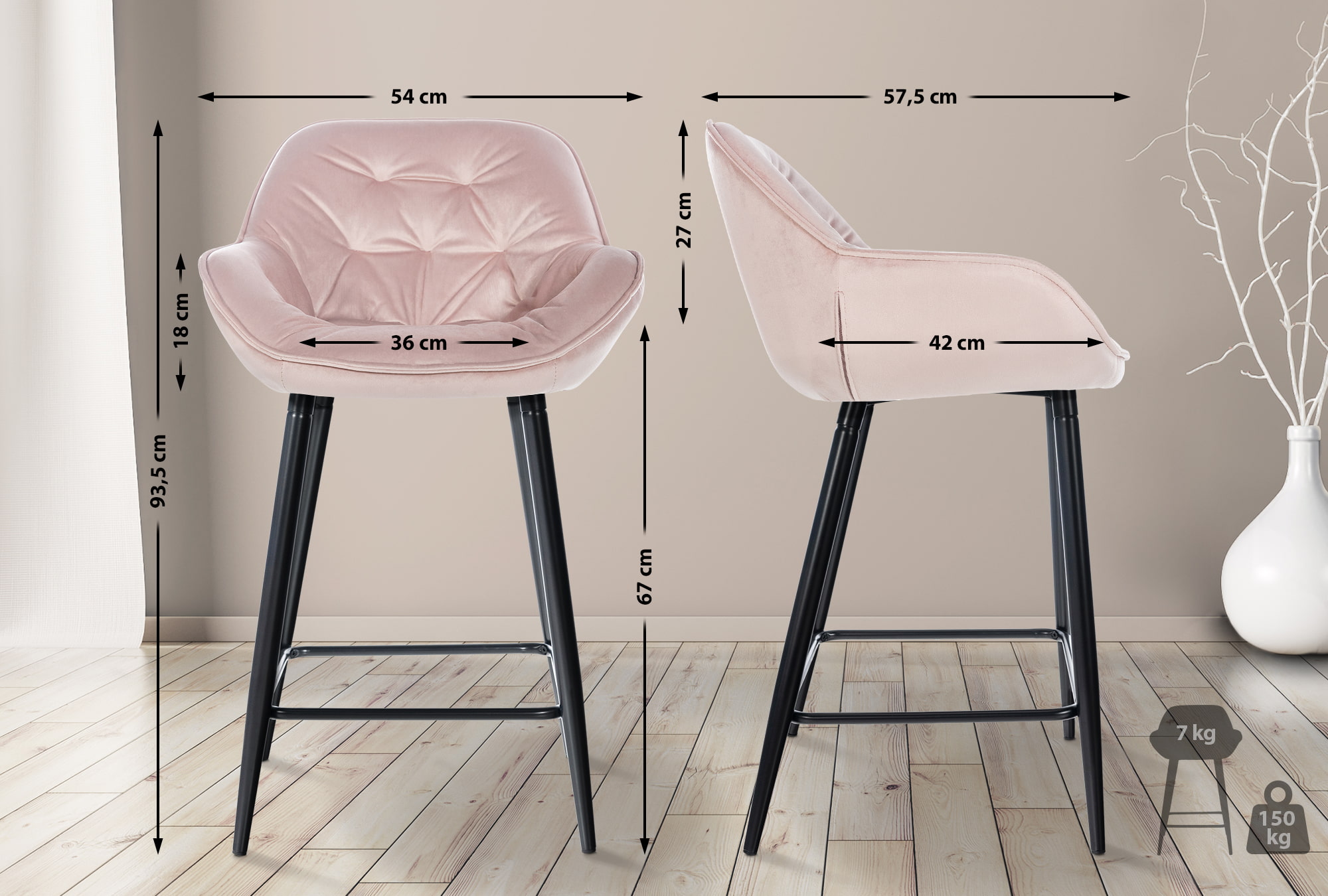 Barhocker Gibson Samt, pink