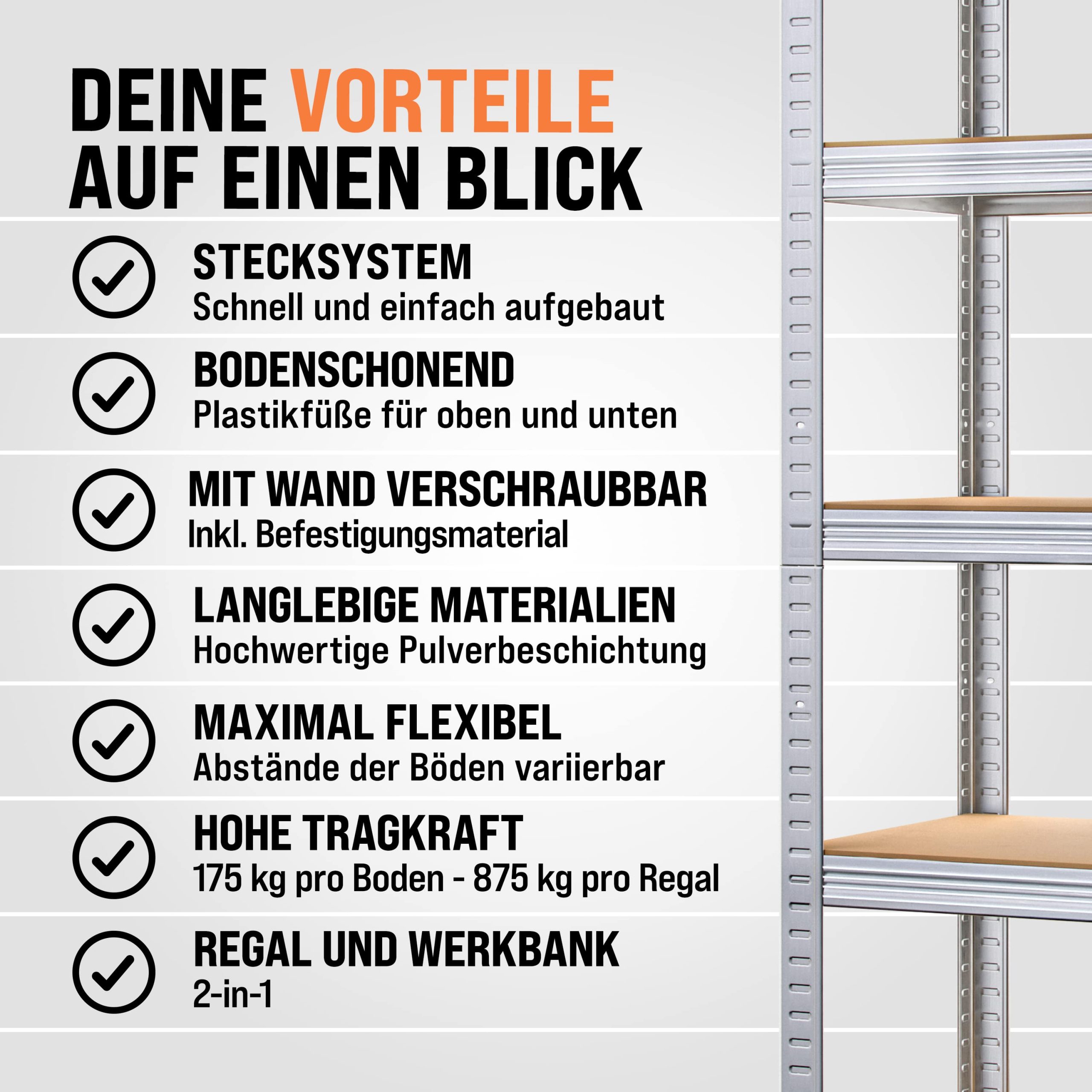 Schwerlastregal 10er-Set 180x90x40cm verzinkt 875kg