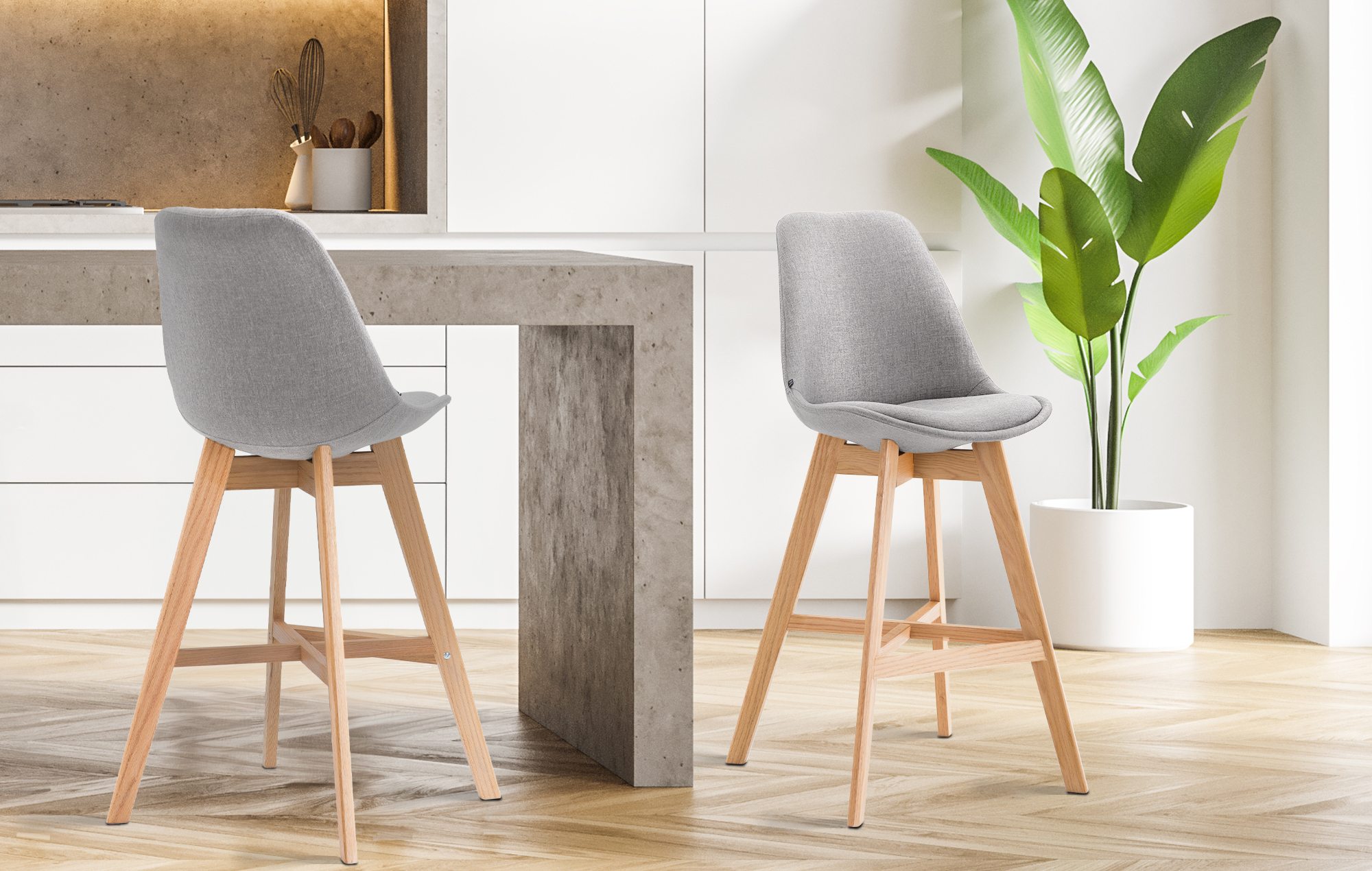 Barhocker Cannes Stoff Natura, grau