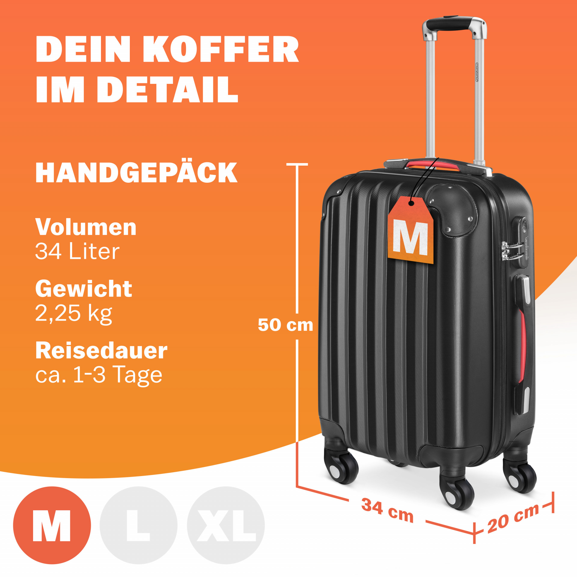 Hartschalenkoffer Rollen 360º Handgepäck Schwarz ABS