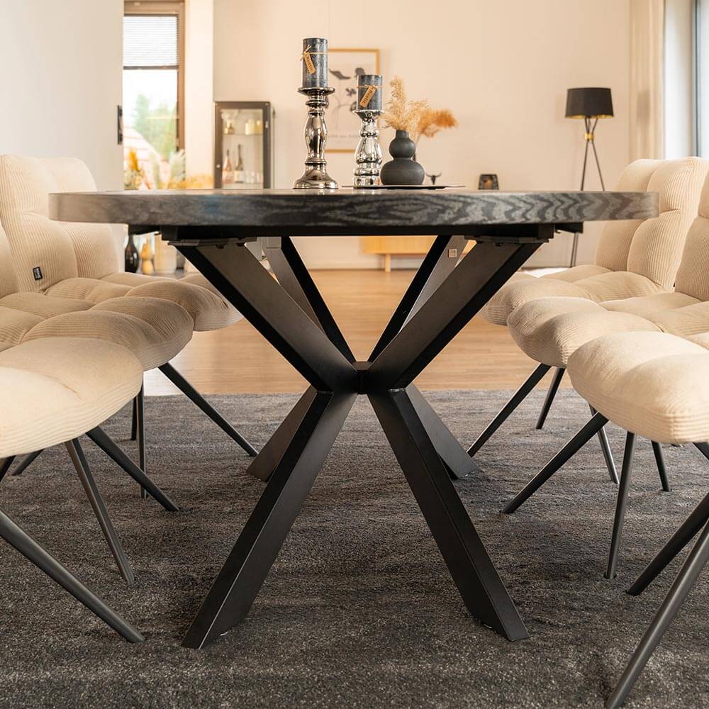 Esstisch Oval Ausziehbar AVENTI inkl. Sternfuß - 160-200 x 100 cm Dark Oak