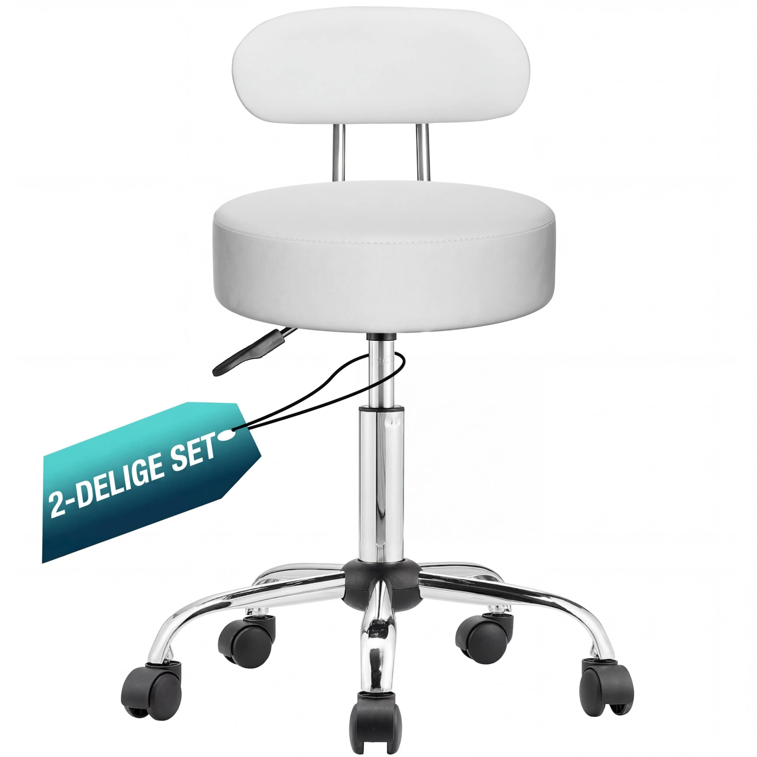 Rollhocker 2er-Set Weiß 360° drehbar mit Rückenlehne