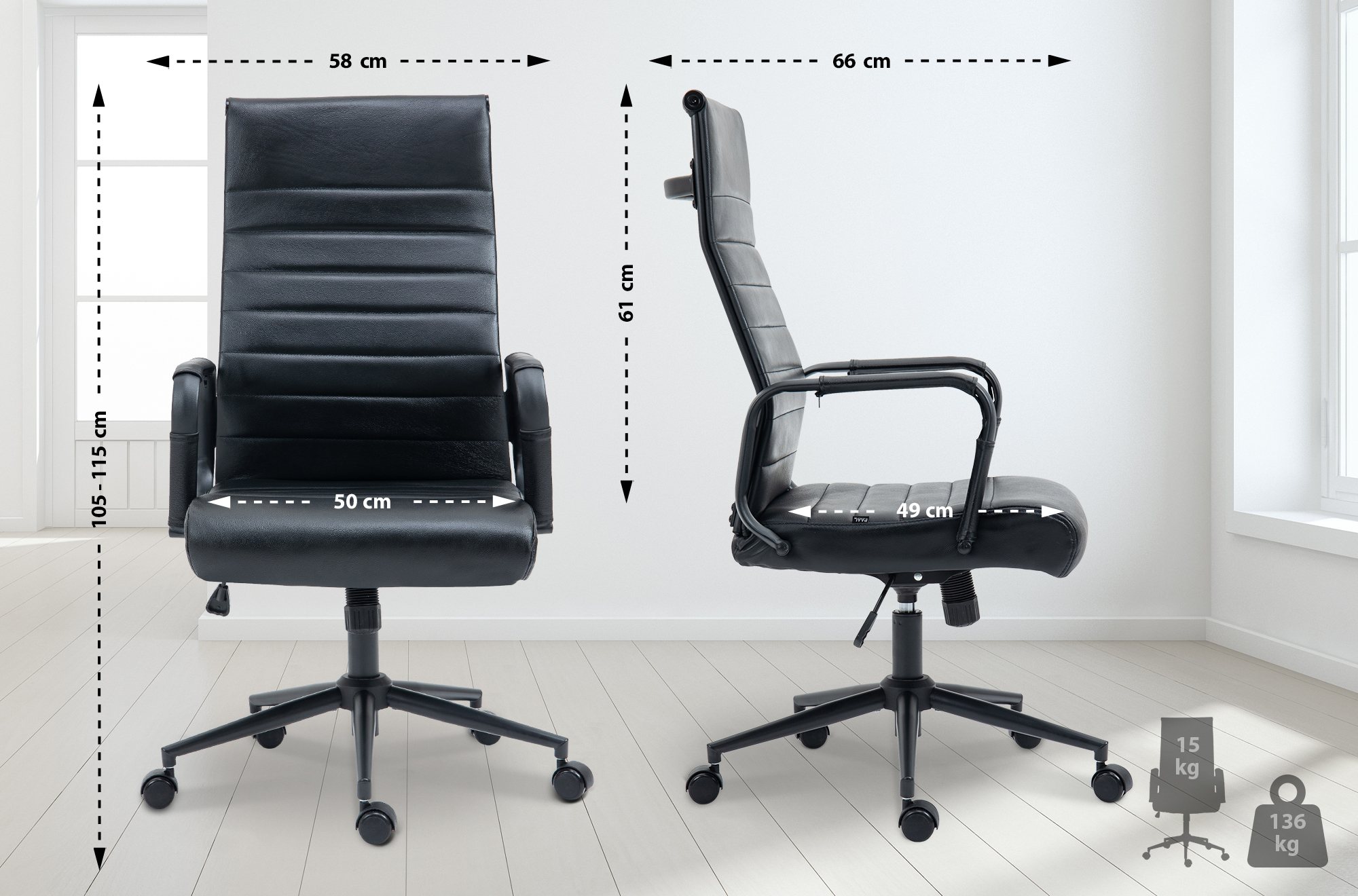 Bürostuhl Kolumbus Echtleder, schwarz/schwarz