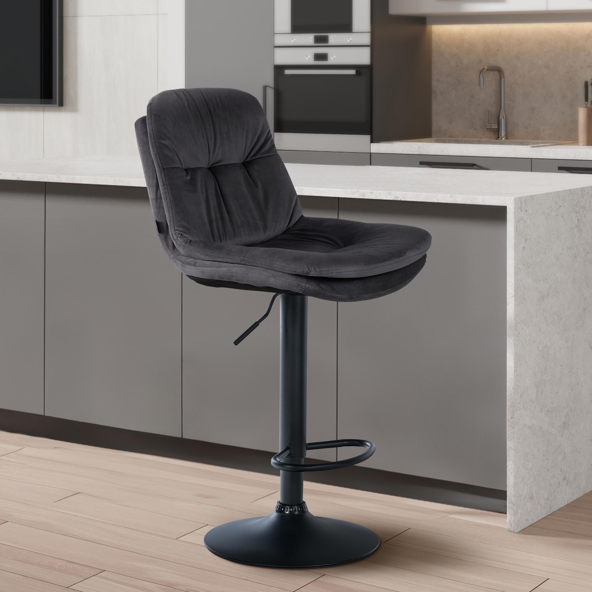 Barhocker Laurel Samt schwarz, dunkelgrau