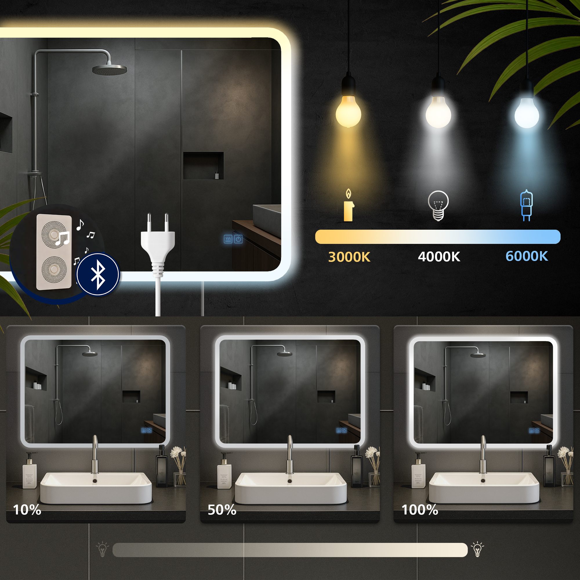 Badspiegel Jericho 60x80 mit Bluetooth, klarglas