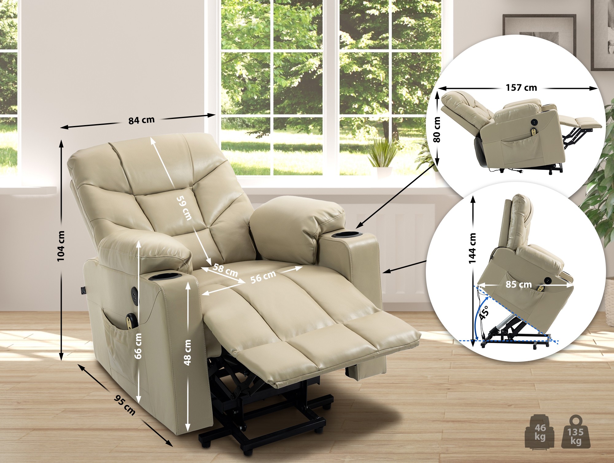 Sessel Andover Kunstleder, creme