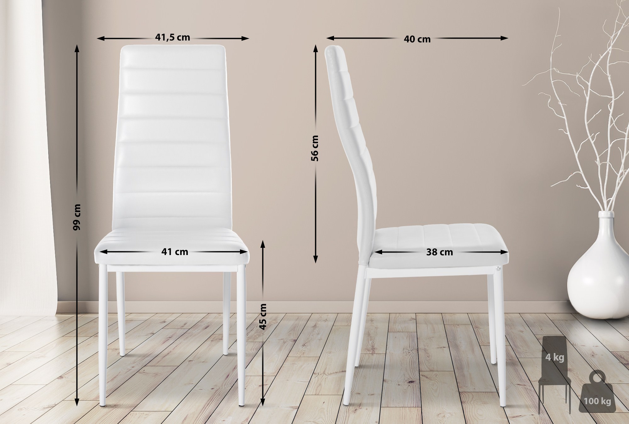 4er Set Esszimmerstühle Mayfair Kunstleder, weiß