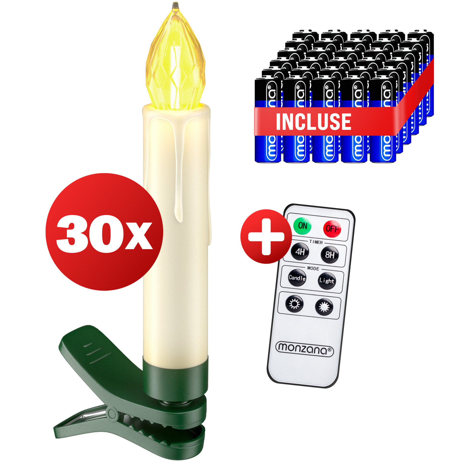 Kabellose Weihnachtsbaumkerzen LED 30er-Set Warmweiß mit Batterien + Fernbedienung