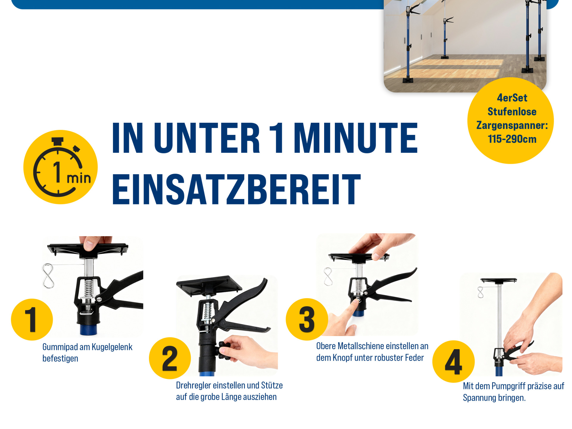 Zargenspanner 4er-Set Blau 115-290cm