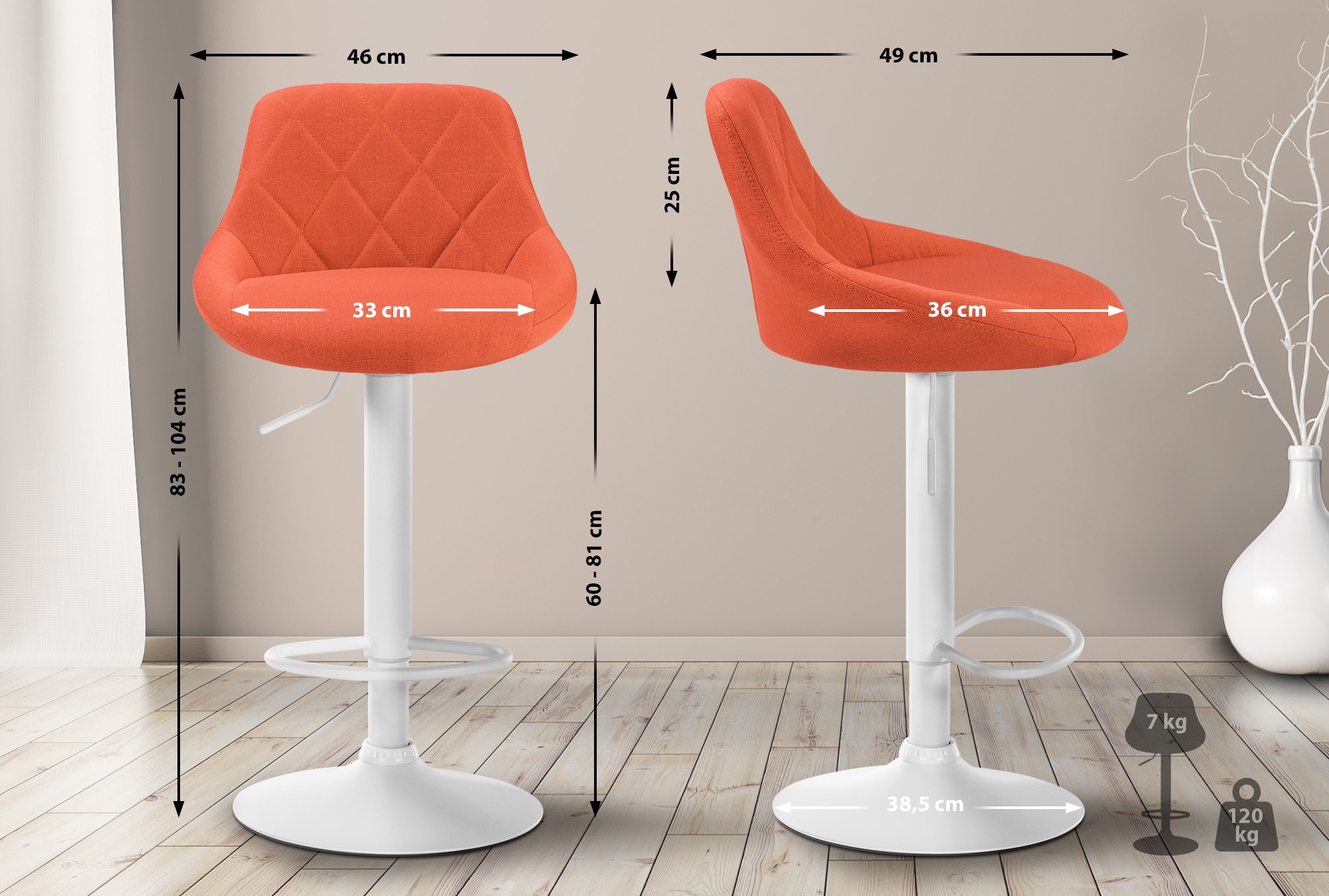 Barhocker Lazio Stoff weiß, orange