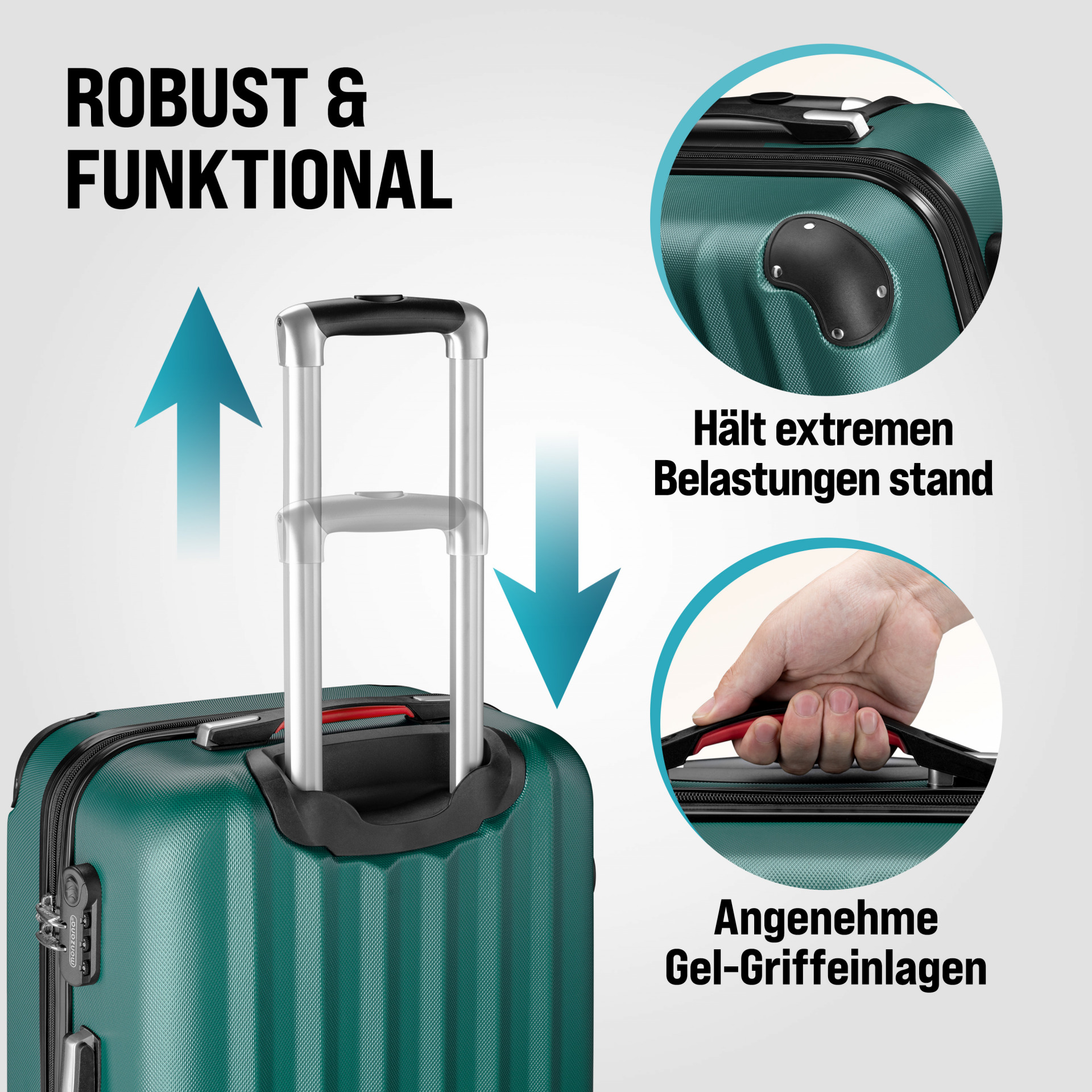Hartschalenkoffer Set 3-tlg mit Zubehör Rollen 360º Grün ABS