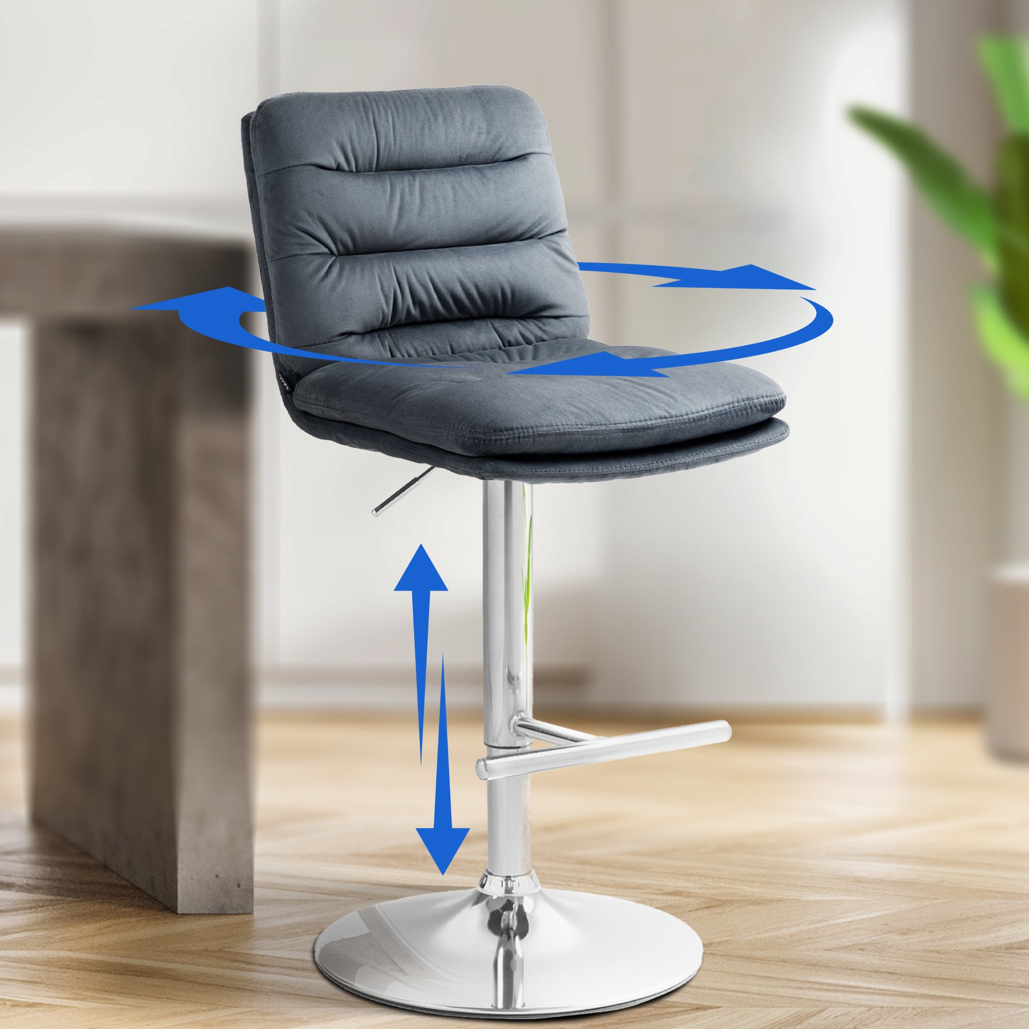 Barhocker Damar Samt chrom, dunkelgrau