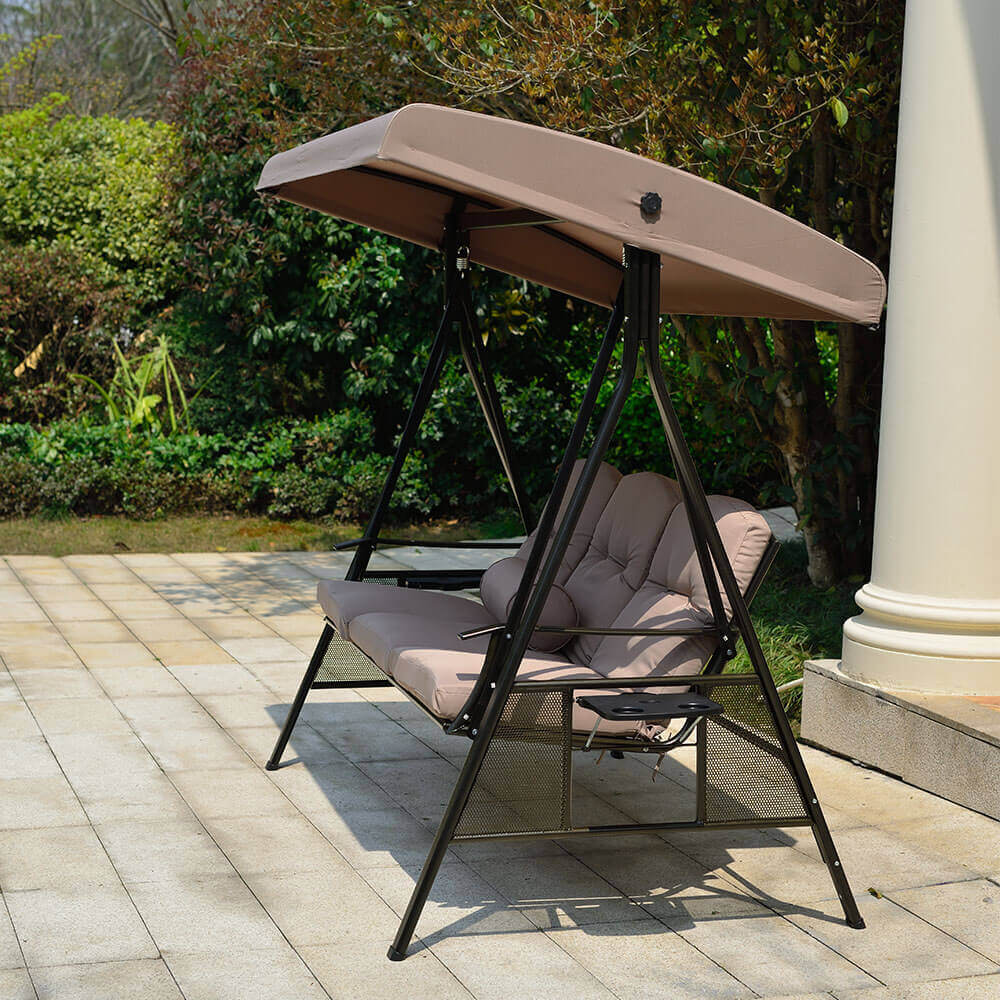 Hollywoodschaukel 3-Sitzer DESCANSO - 115 x 198 cm Beige mit Abdeckung