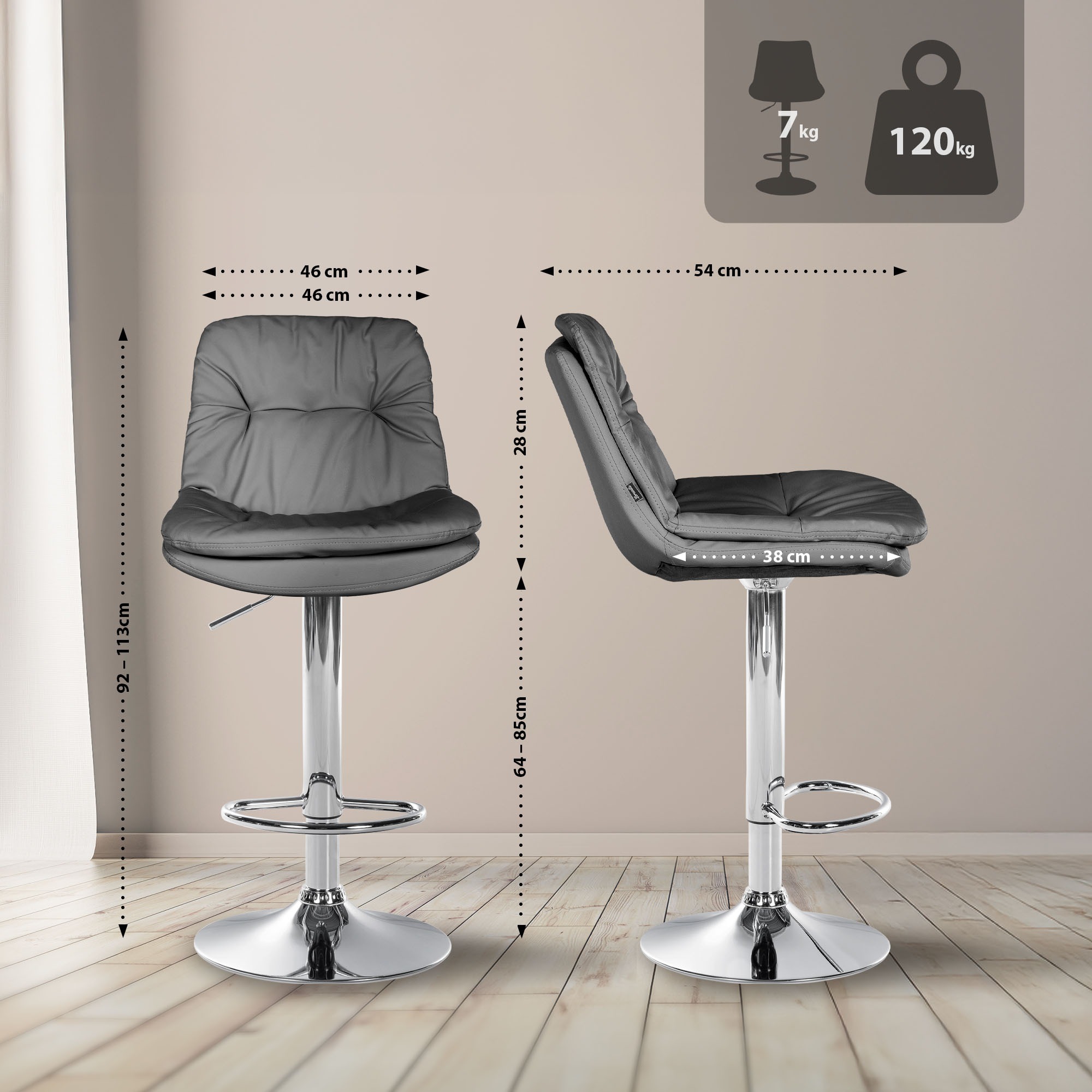 Barhocker Laurel Kunstleder chrom, grau
