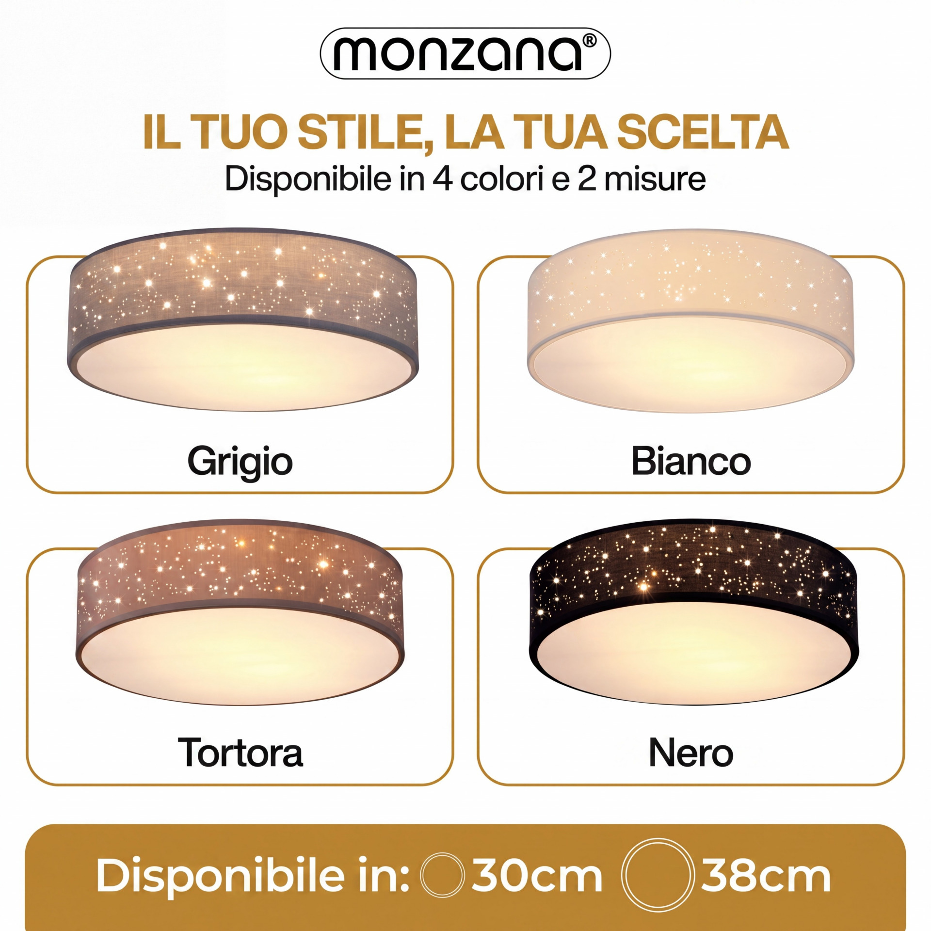 Deckenlampe Taupe Stoff Ø30cm Sternenhimmel