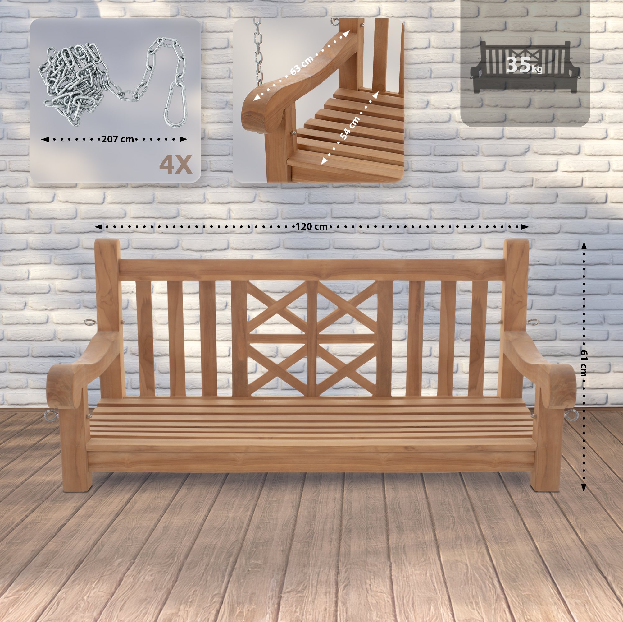 Schaukelbank Farm 120 cm, teak