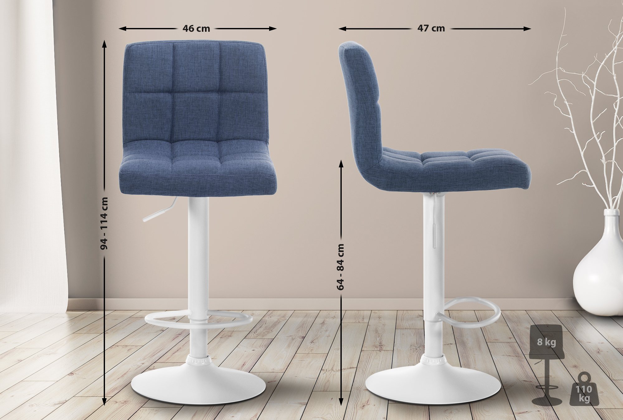 Barhocker Calma Stoff weiß, blau