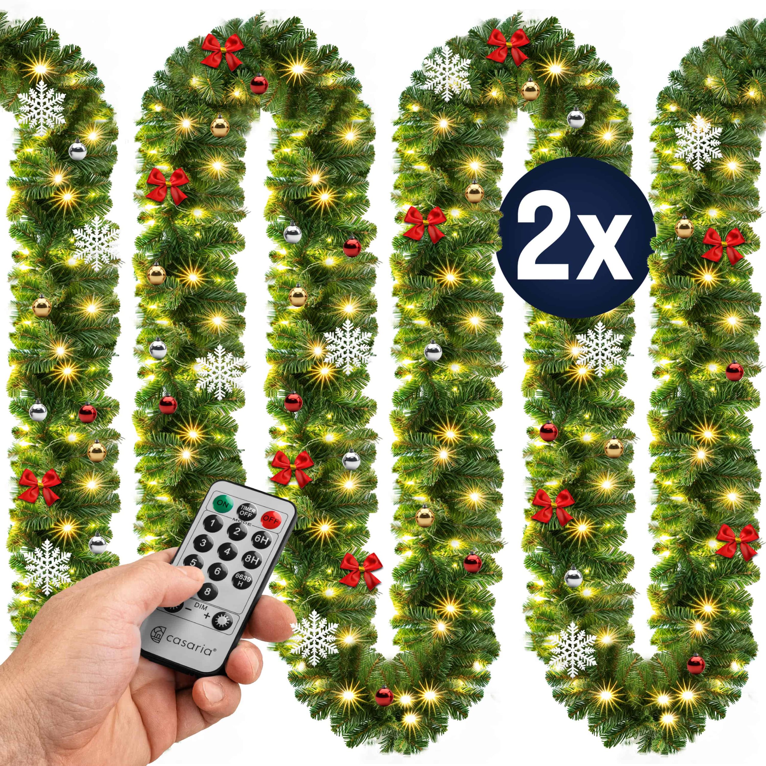 Weihnachtsgirlande 5m 2er-Set geschmückt inkl Fernbedienung