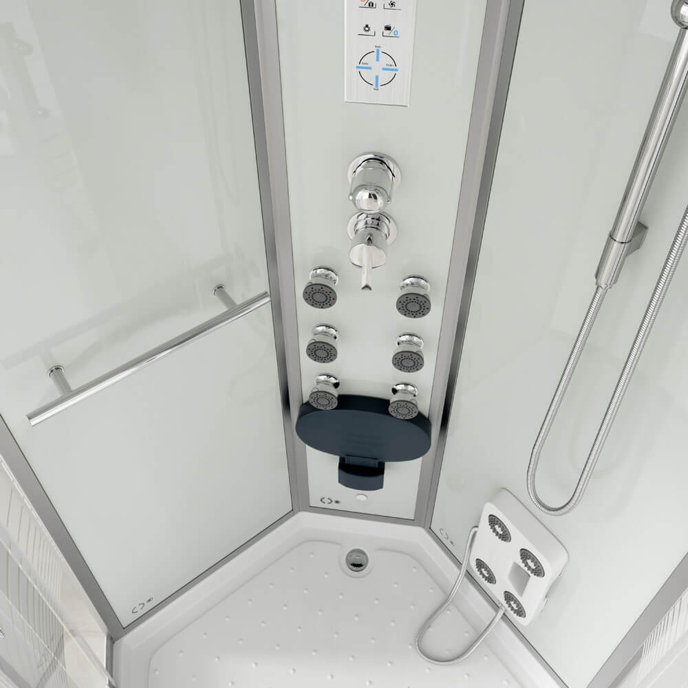 Duschkabine mit Wasserfall und Rückenmassage WHITE PEARL - 90 x 90 cm
