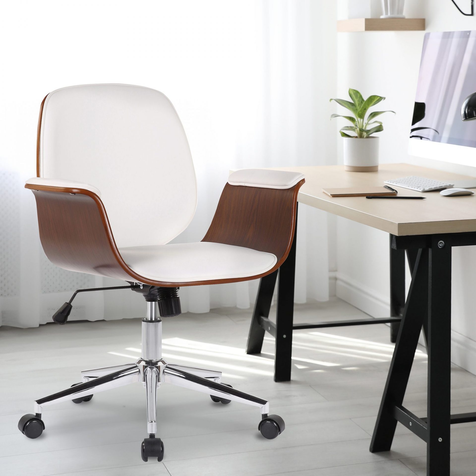Bürostuhl Kemberg Kunstleder, walnuss/weiß