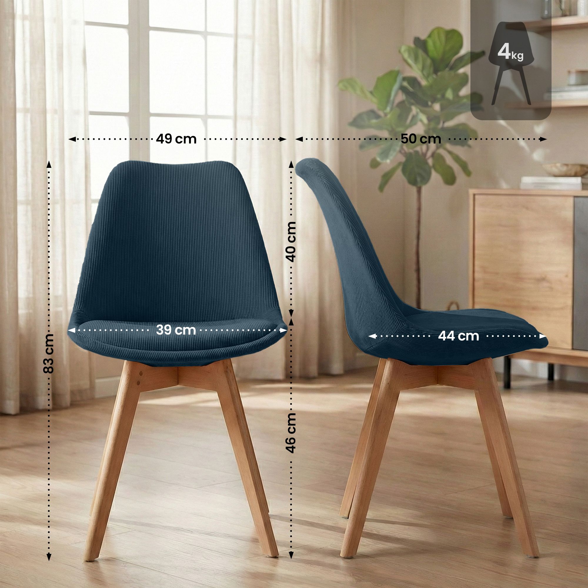 4er Set Stuhl Linares Cord, dunkelblau