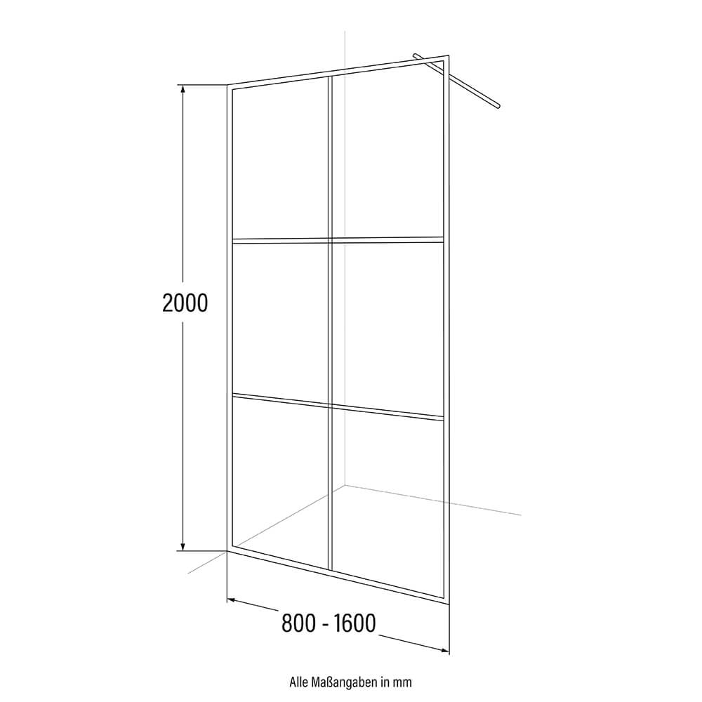 Duschabtrennung ESG-Glas BAKI - 150 x 200 cm Schwarz 6 Raster