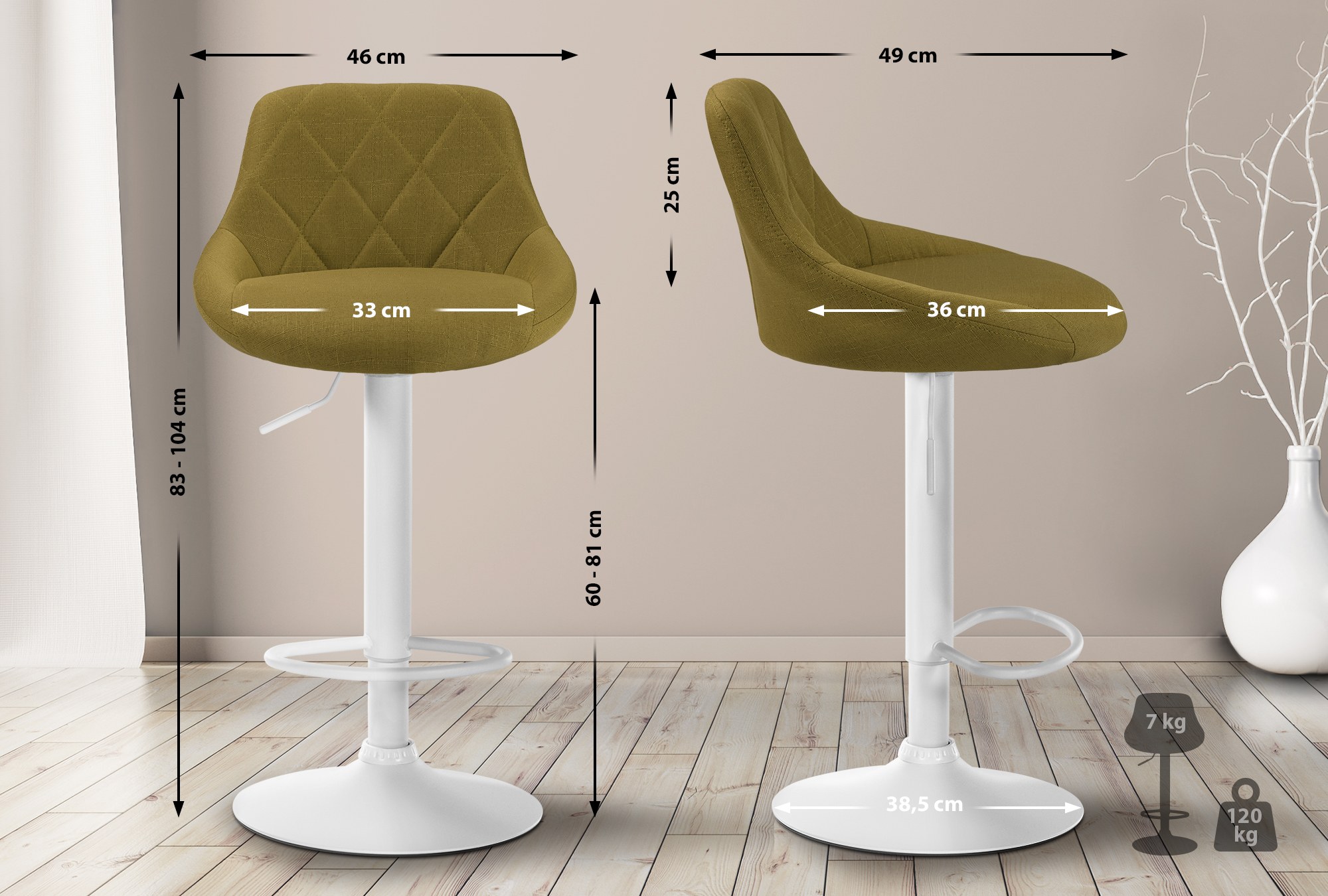 Barhocker Lazio Stoff weiß, grün