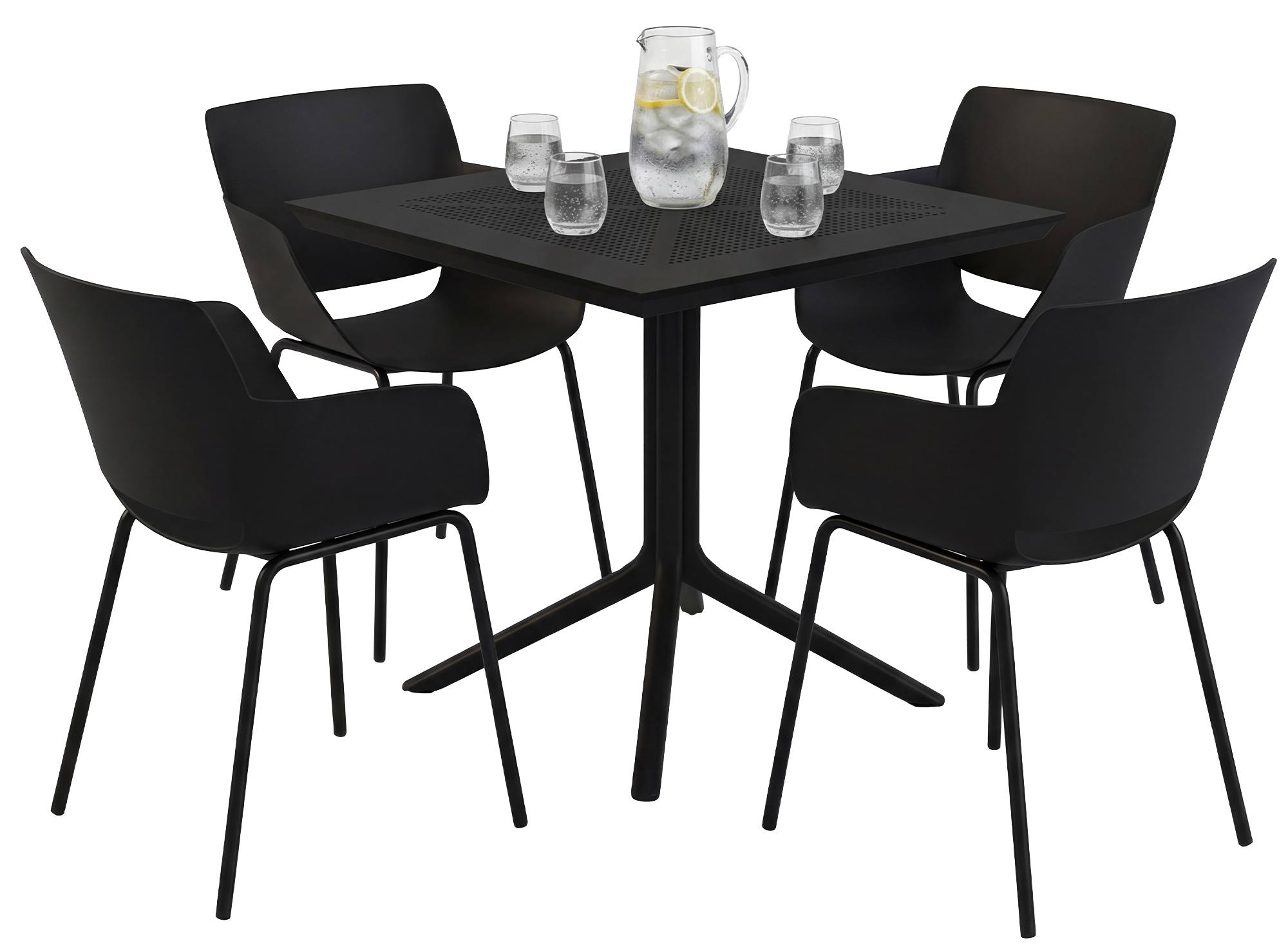 Gartenmöbel-Set Lirra mit 4 Stühlen, schwarz