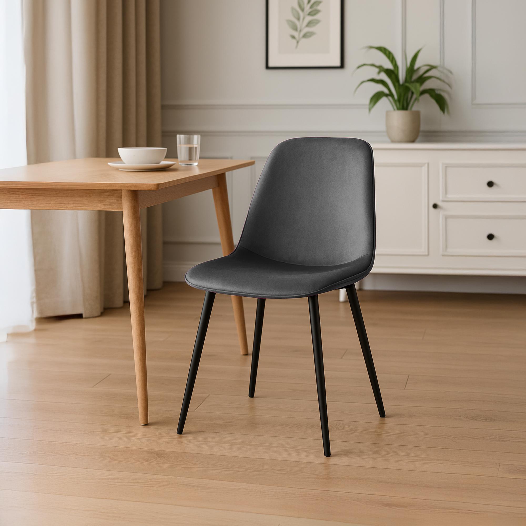 4er Set Esszimmerstuhl Maryam Samt, dunkelgrau