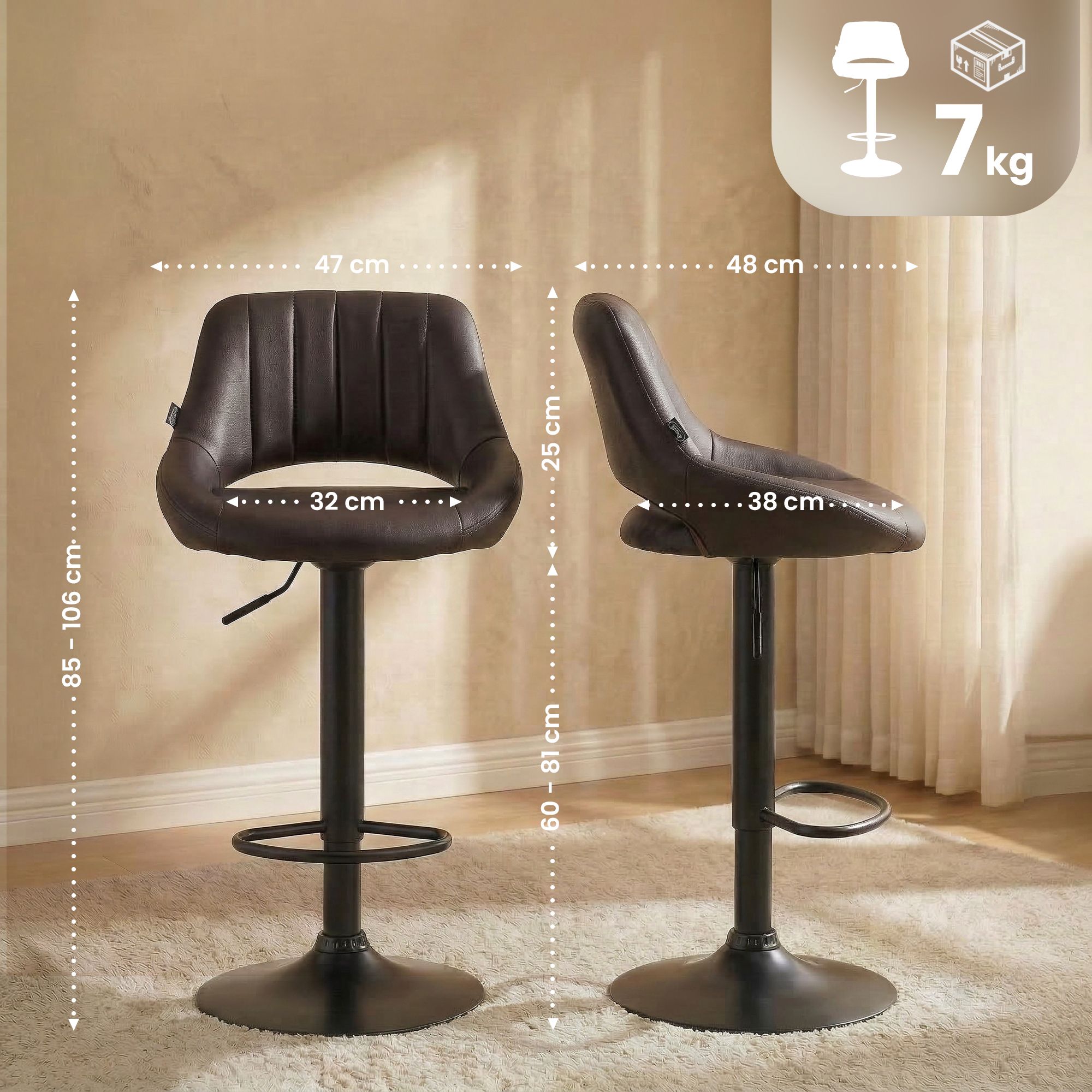 2er Set Barhocker Milet Kunstleder B, braun