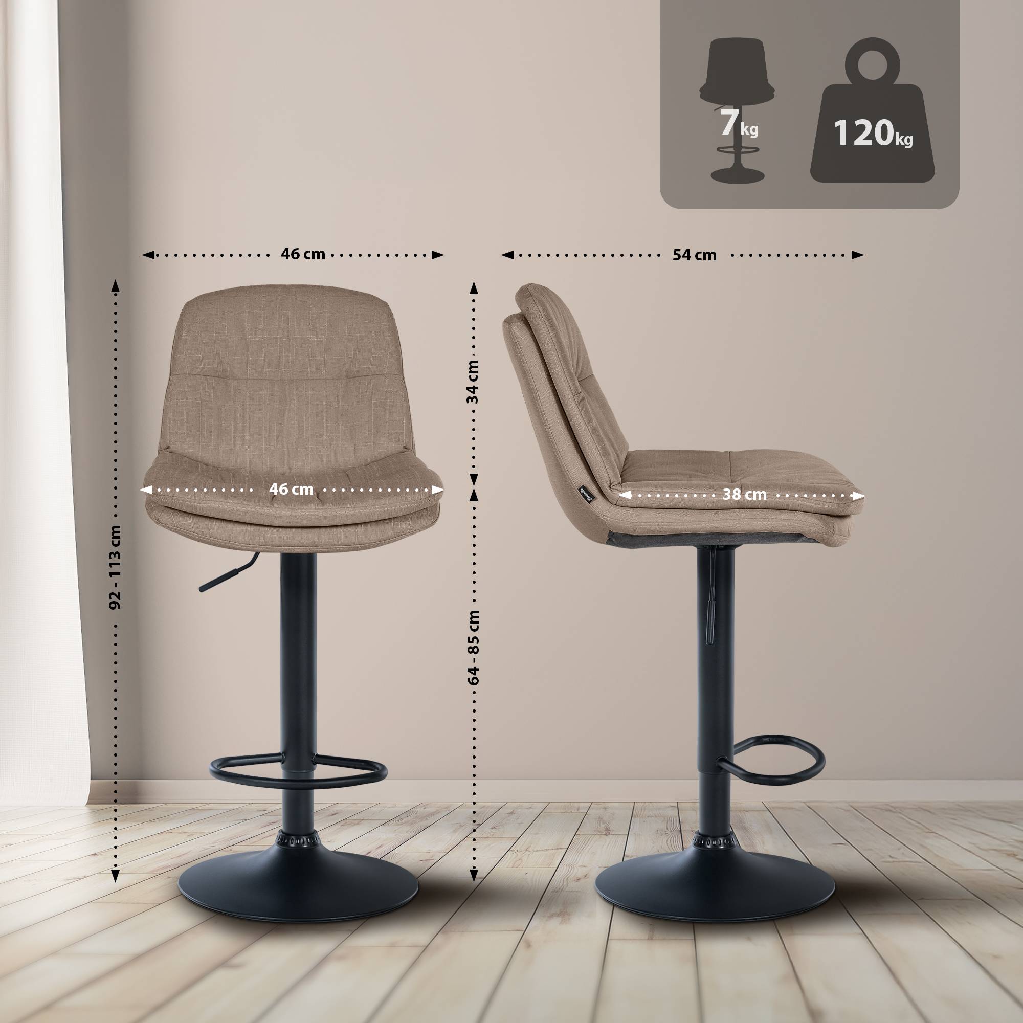 Barhocker Laurel Stoff schwarz, taupe