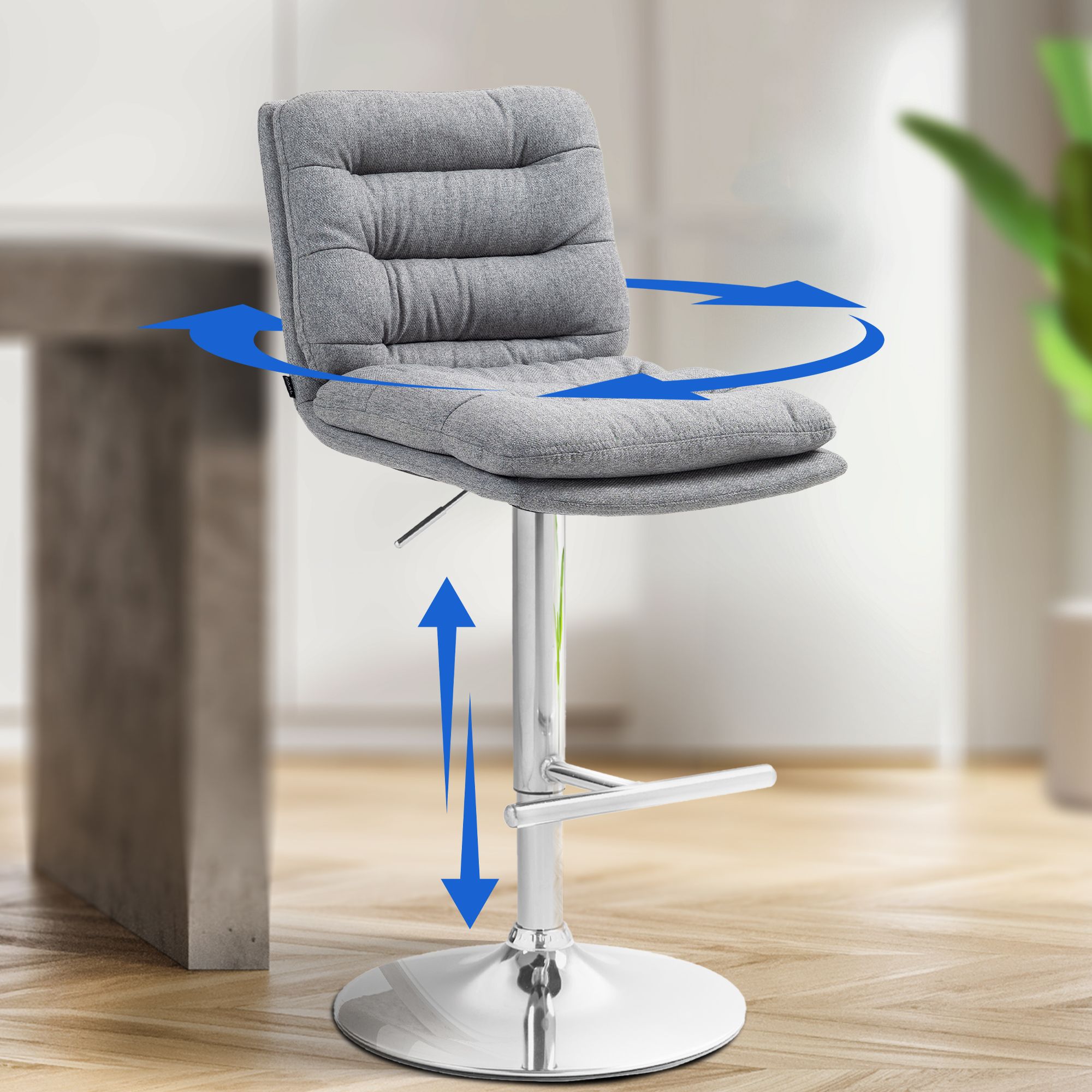 Barhocker Damar Stoff chrom, grau