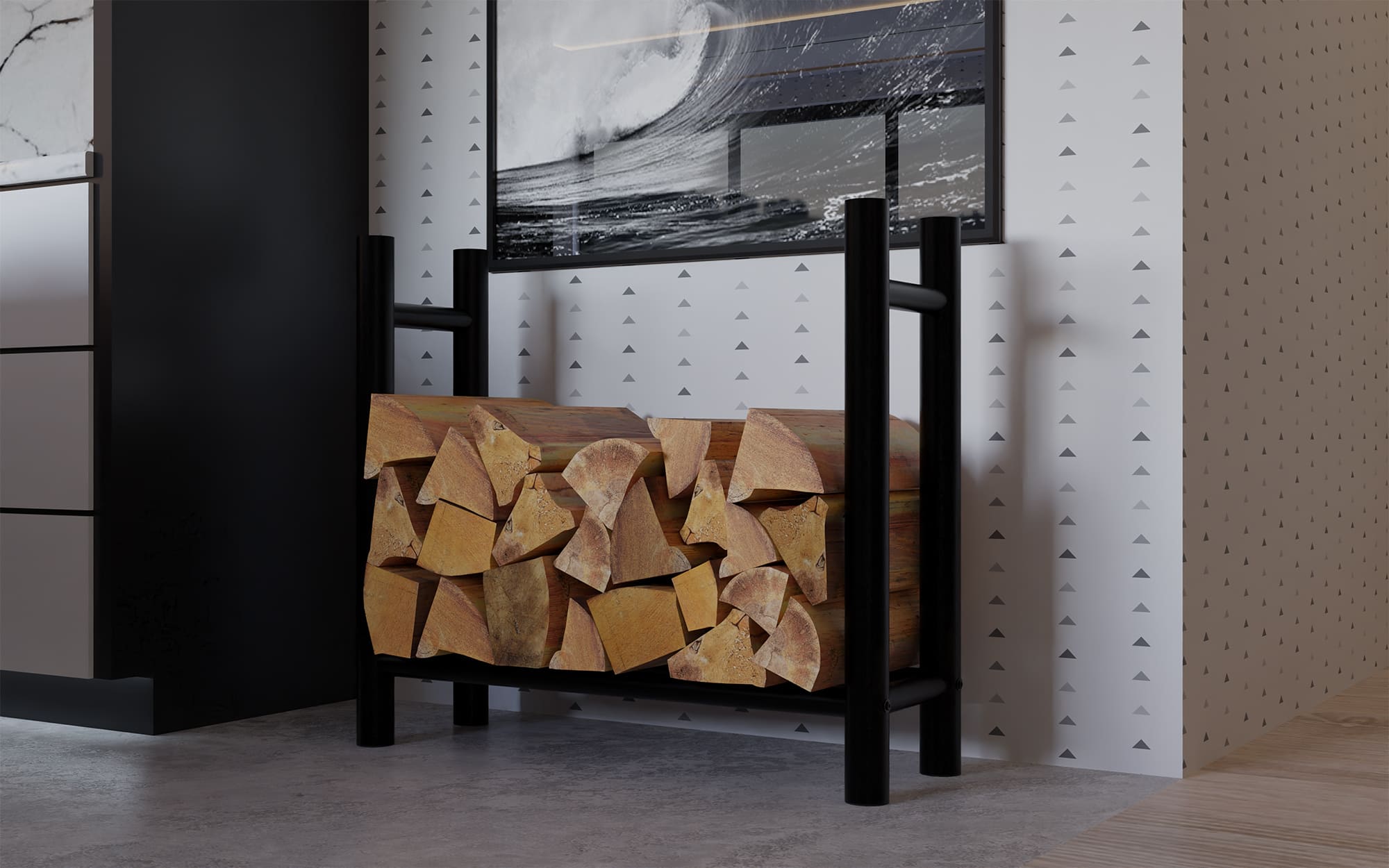 Kaminholzständer Medya rund 30x80x80 cm, schwarz